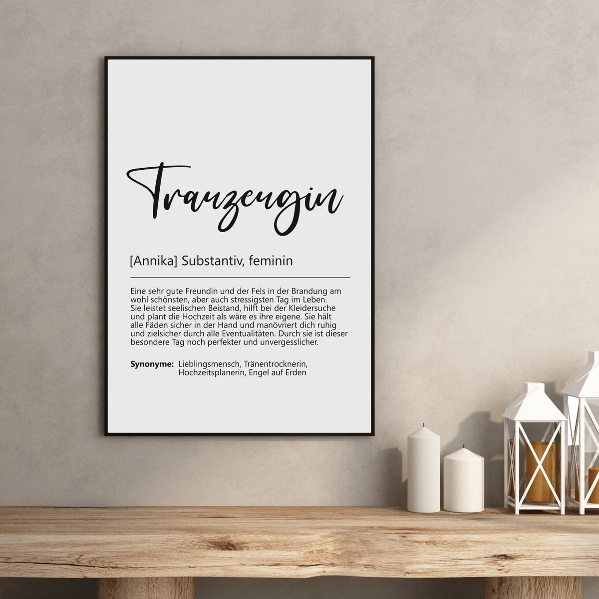Trauzeugin Poster Definition Geschenk Hochzeit Foto Personalisiert Brautparty JGA Brautjungfer