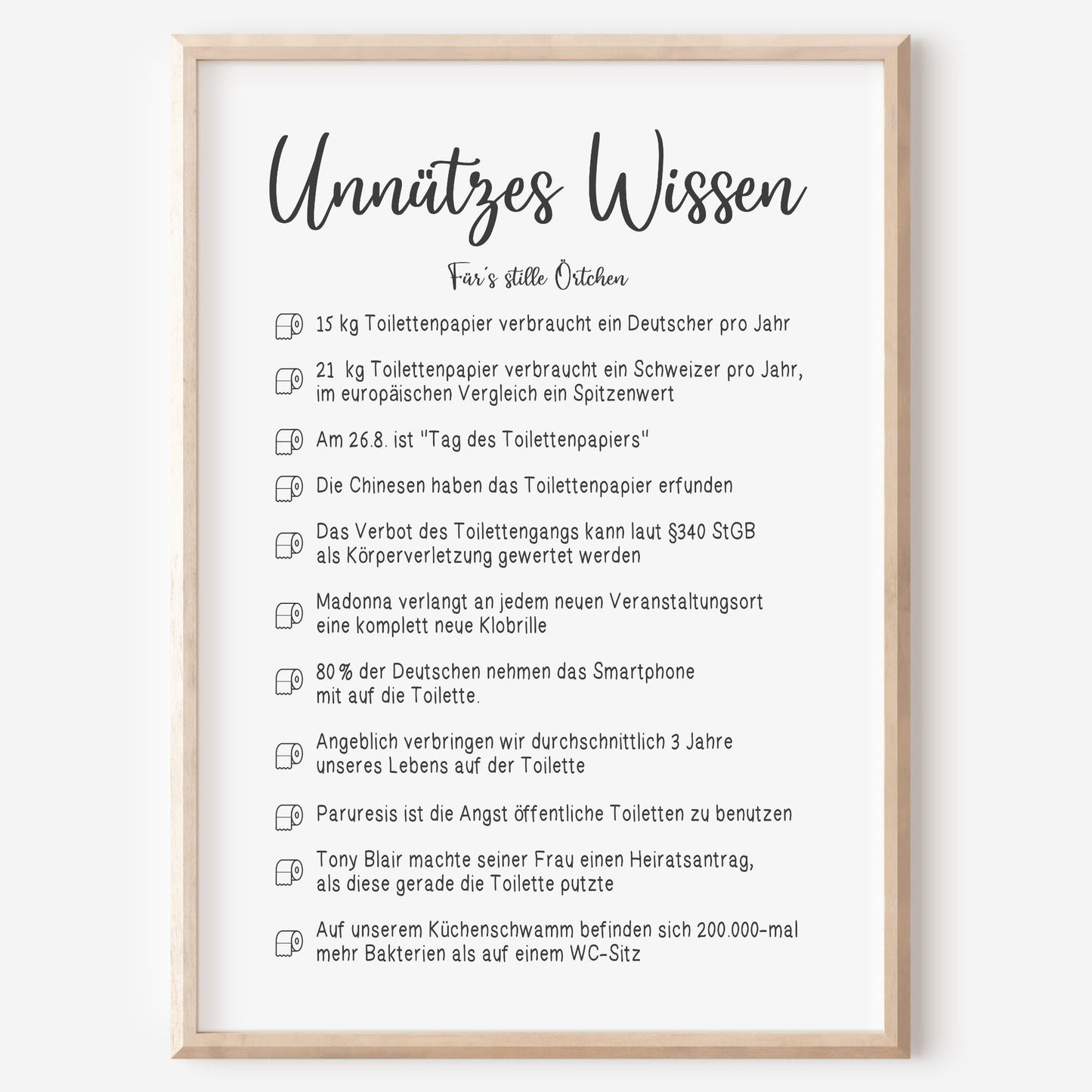 Unnützes Wissen Poster Badezimmer Toilette Gäste WC