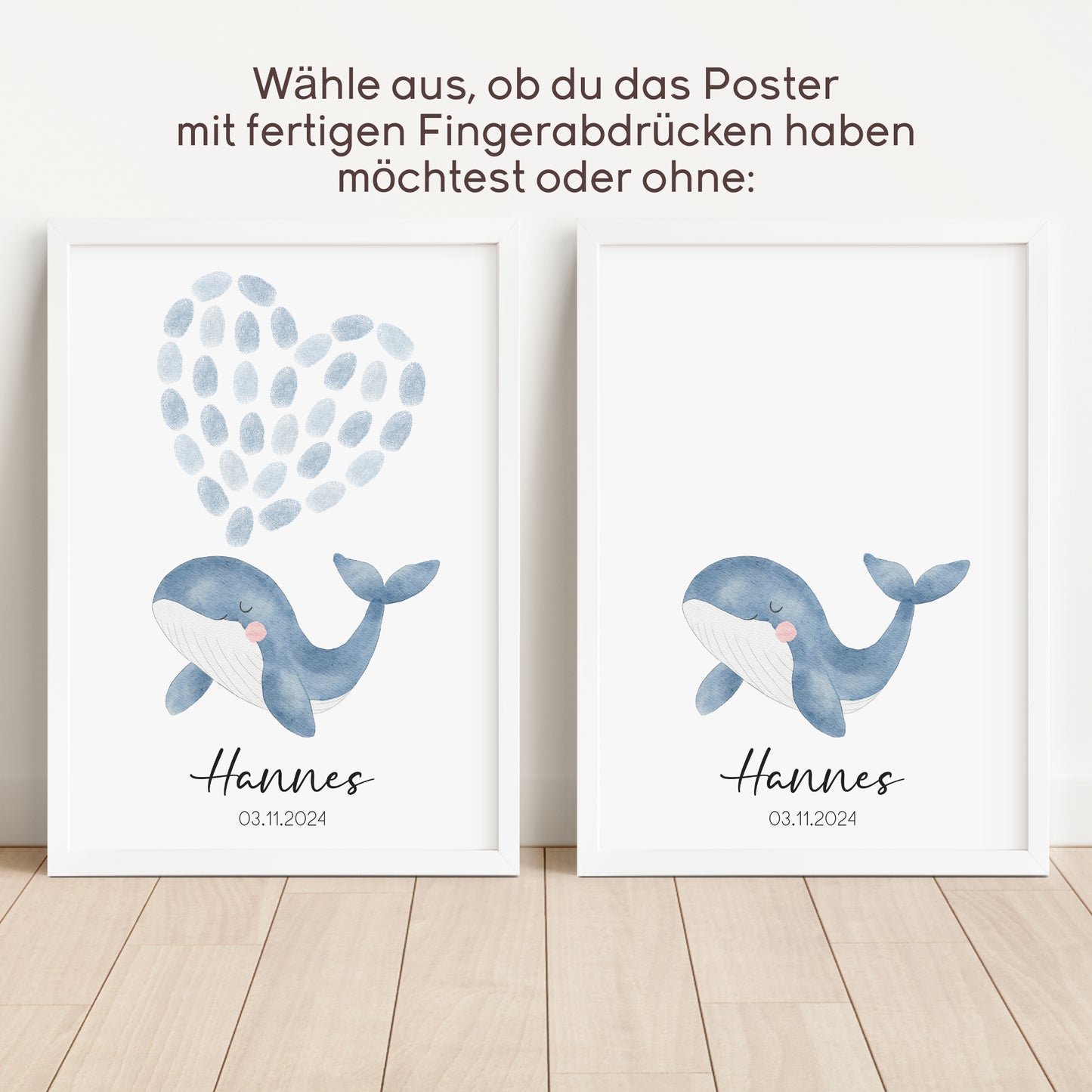 Gästeposter Fingerabdrücke Taufe Gästebuch personalisiert Wal