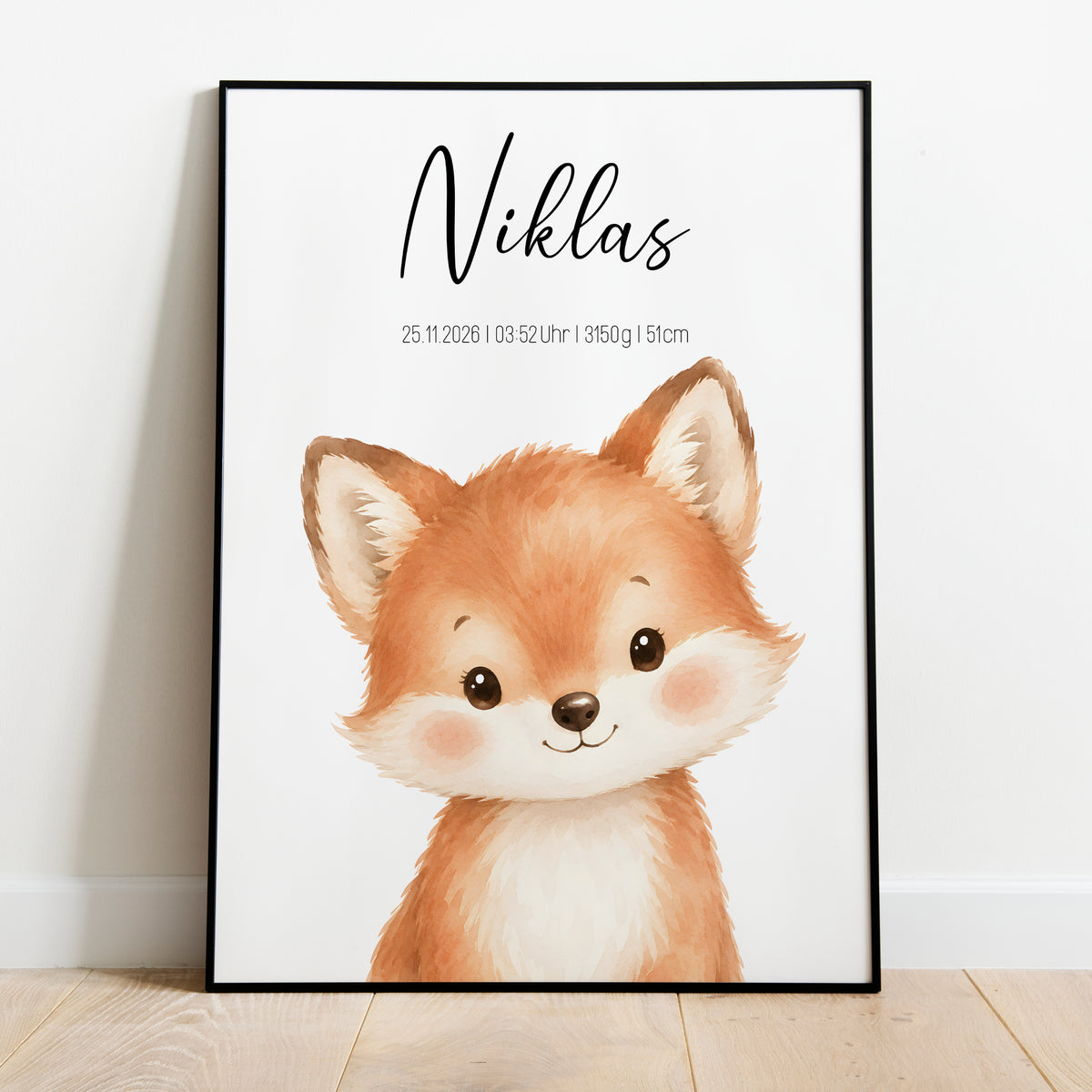 Geburtsposter Fuchs mit Geburtsdaten personalisierbar für Jungen und Mädchen