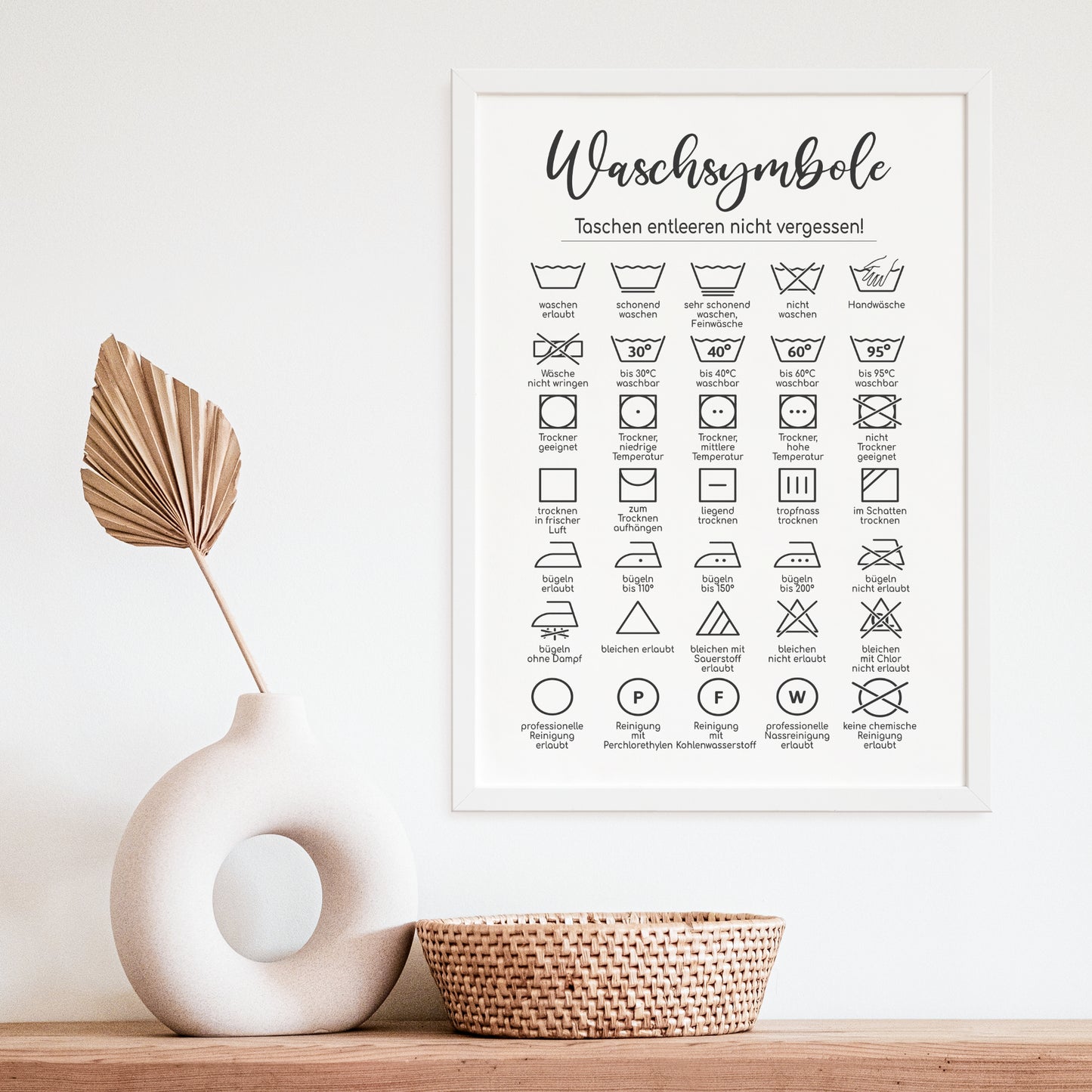 Waschsymbole Poster Badezimmer Wäscheraum HWR Raum