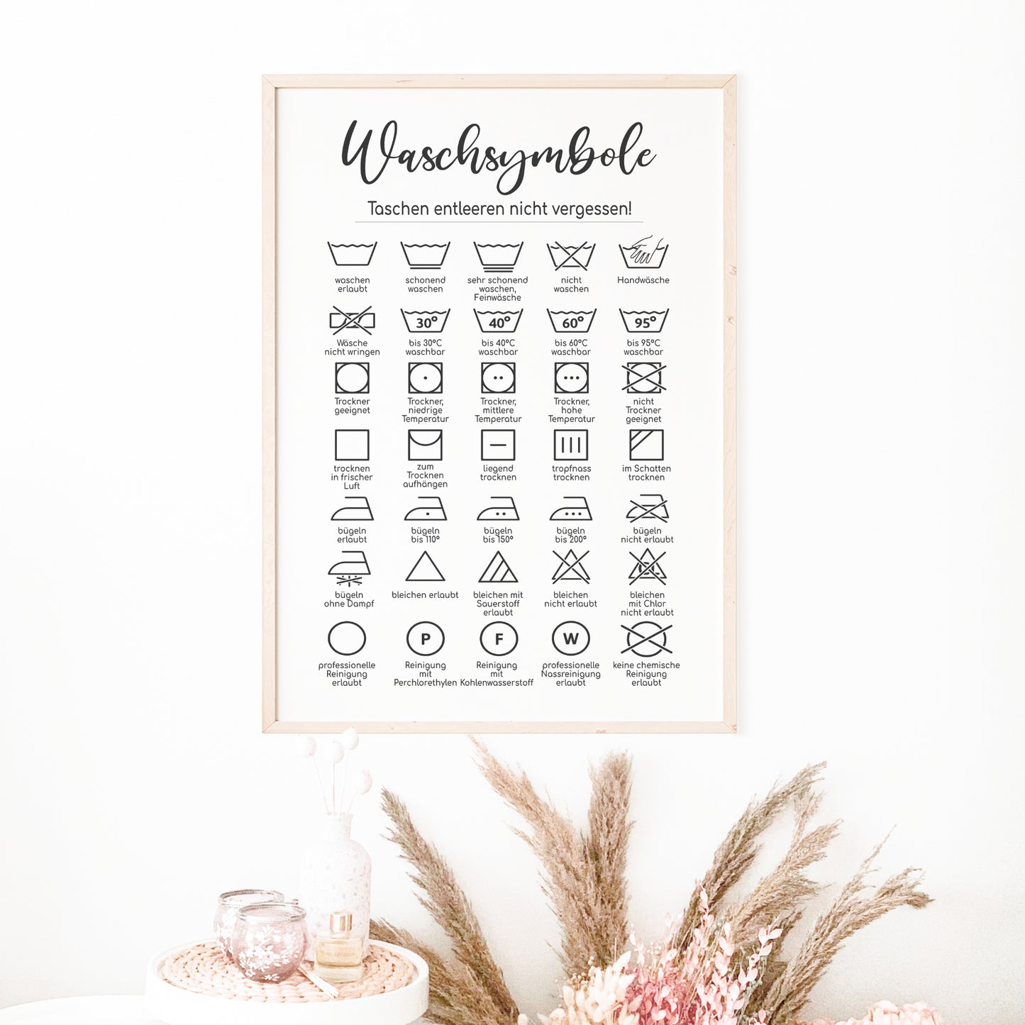 Waschsymbole Poster Badezimmer Wäscheraum HWR Raum