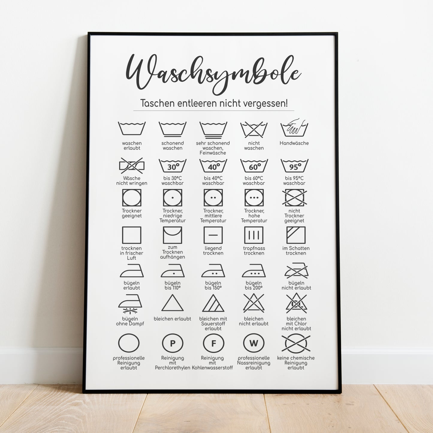 Waschsymbole Poster Badezimmer Wäscheraum HWR Raum