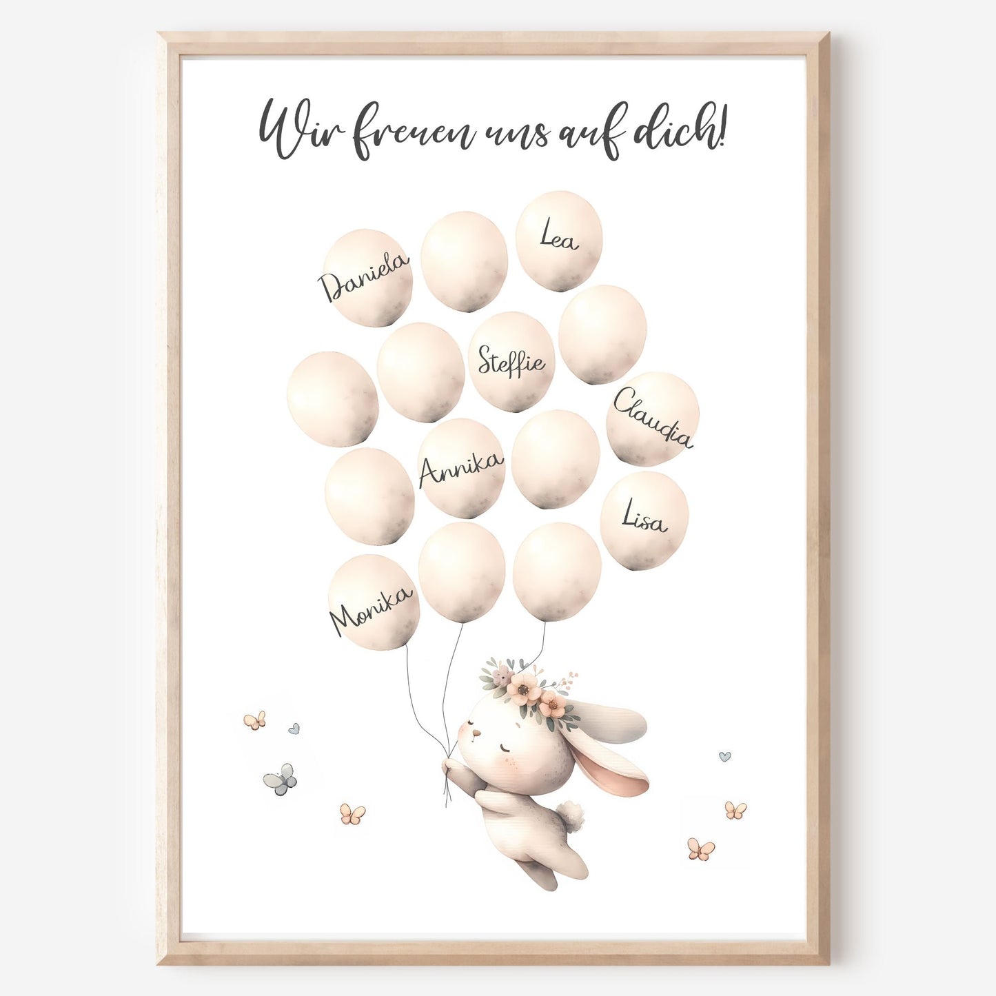 Gästebild Poster Babyparty Luftballons Hase Gästebuch Geburt Baby Shower