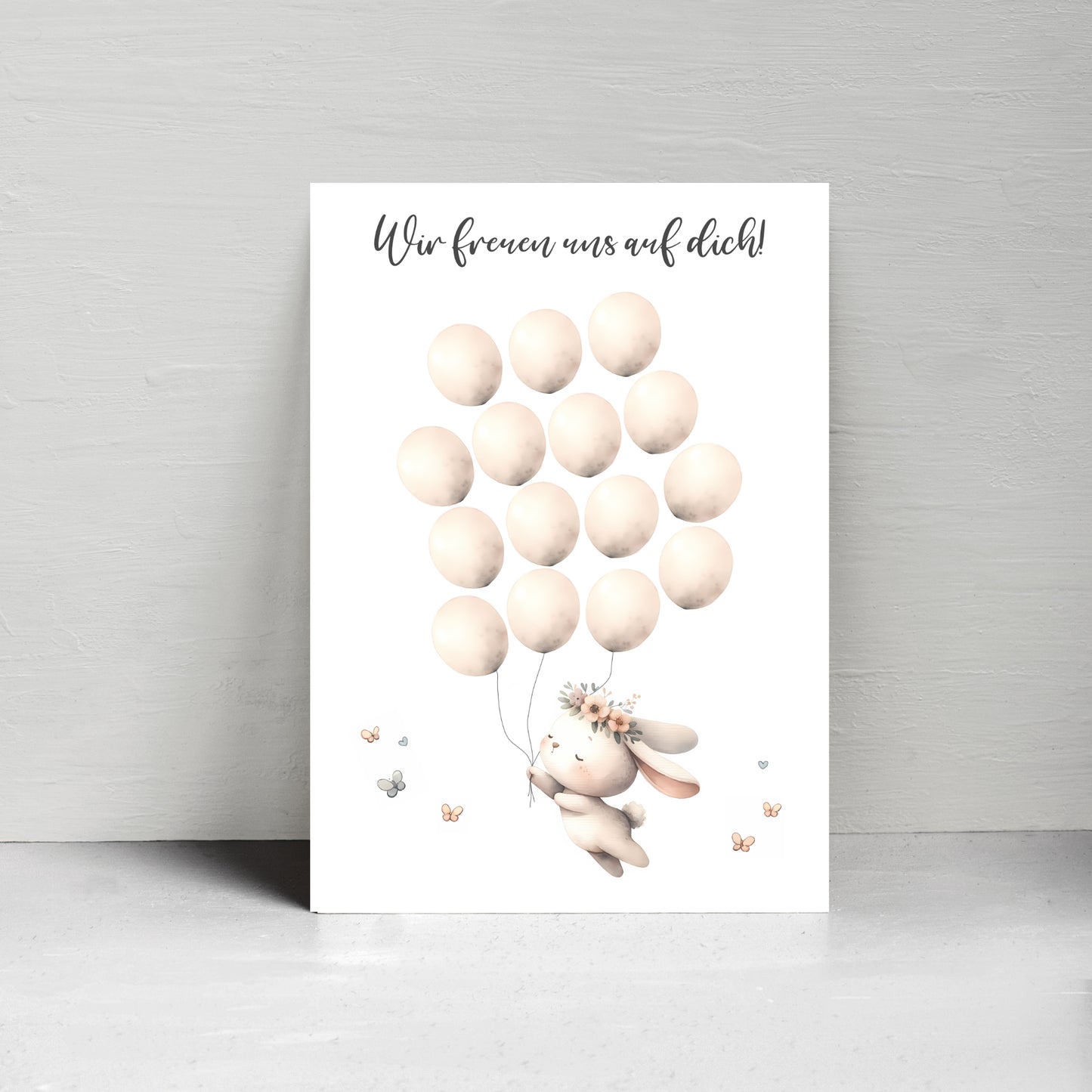 Gästebild Poster Babyparty Luftballons Hase Gästebuch Geburt Baby Shower
