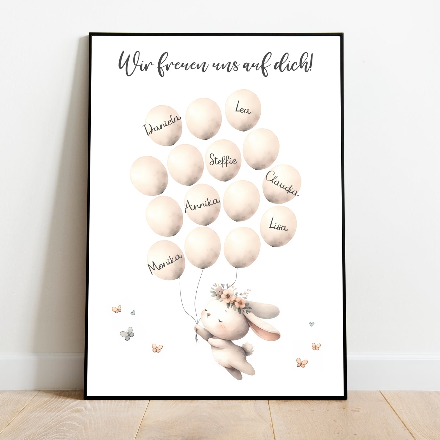 Gästebild Poster Babyparty Luftballons Hase Gästebuch Geburt Baby Shower