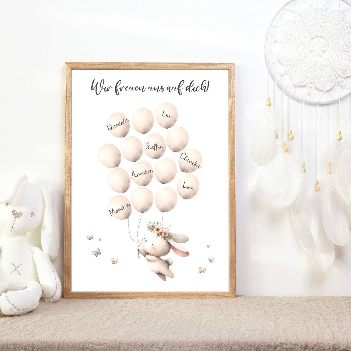 Gästebild Poster Babyparty Luftballons Hase Gästebuch Geburt Baby Shower