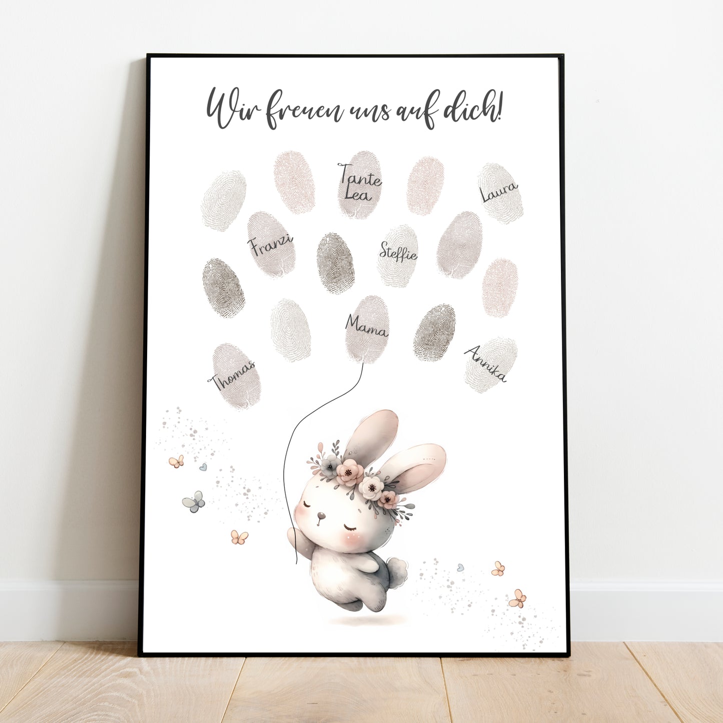 Gästebild Poster Babyparty Fingerabdruck Hase Gästebuch Geburt Baby Shower