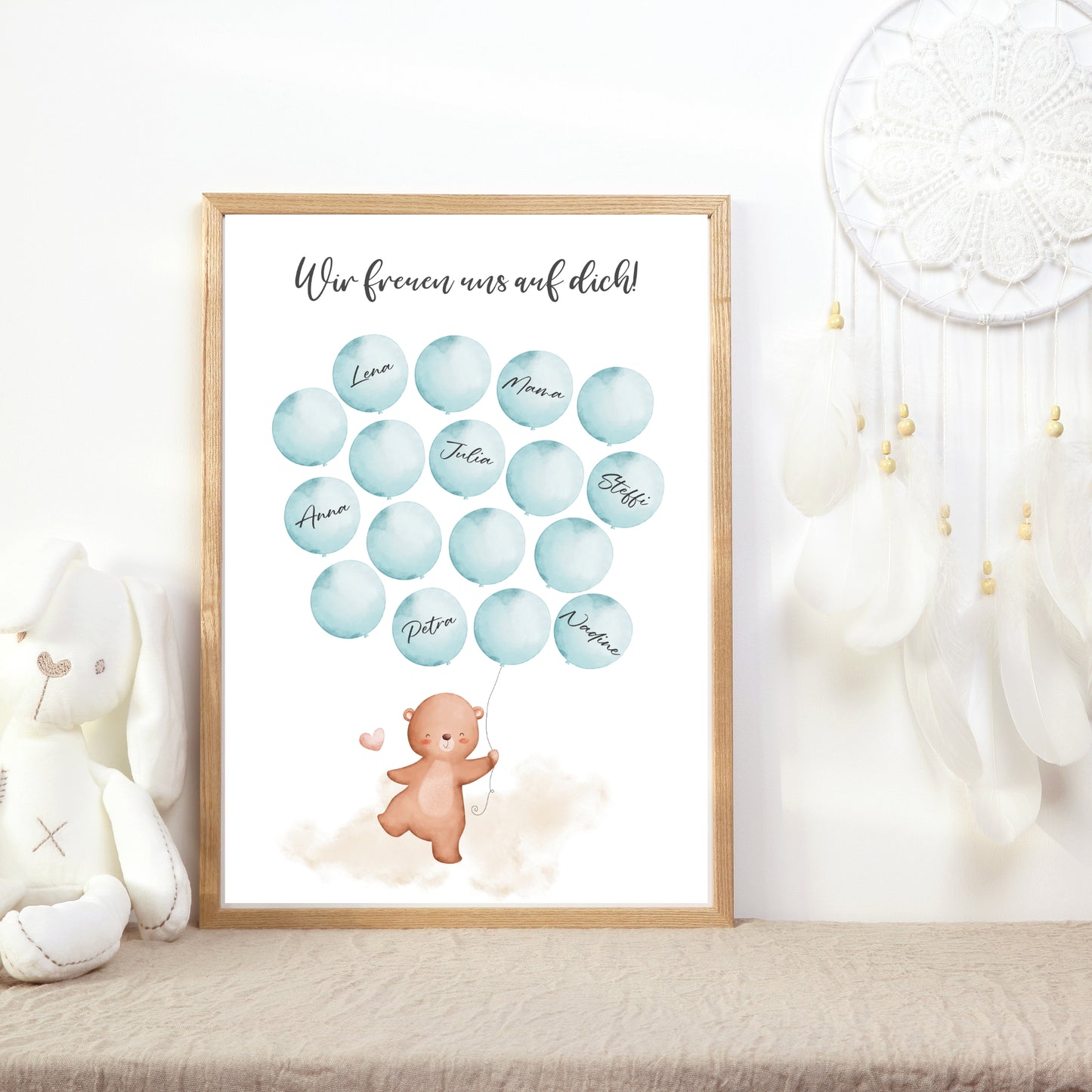 Gästebild Poster Babyparty Luftballons Bär Jungen Gästebuch Geburt Baby