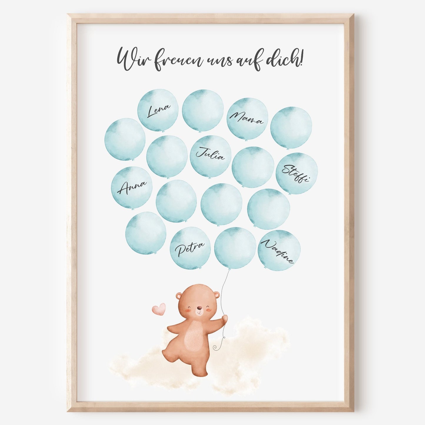 Gästebild Poster Babyparty Luftballons Bär Jungen Gästebuch Geburt Baby