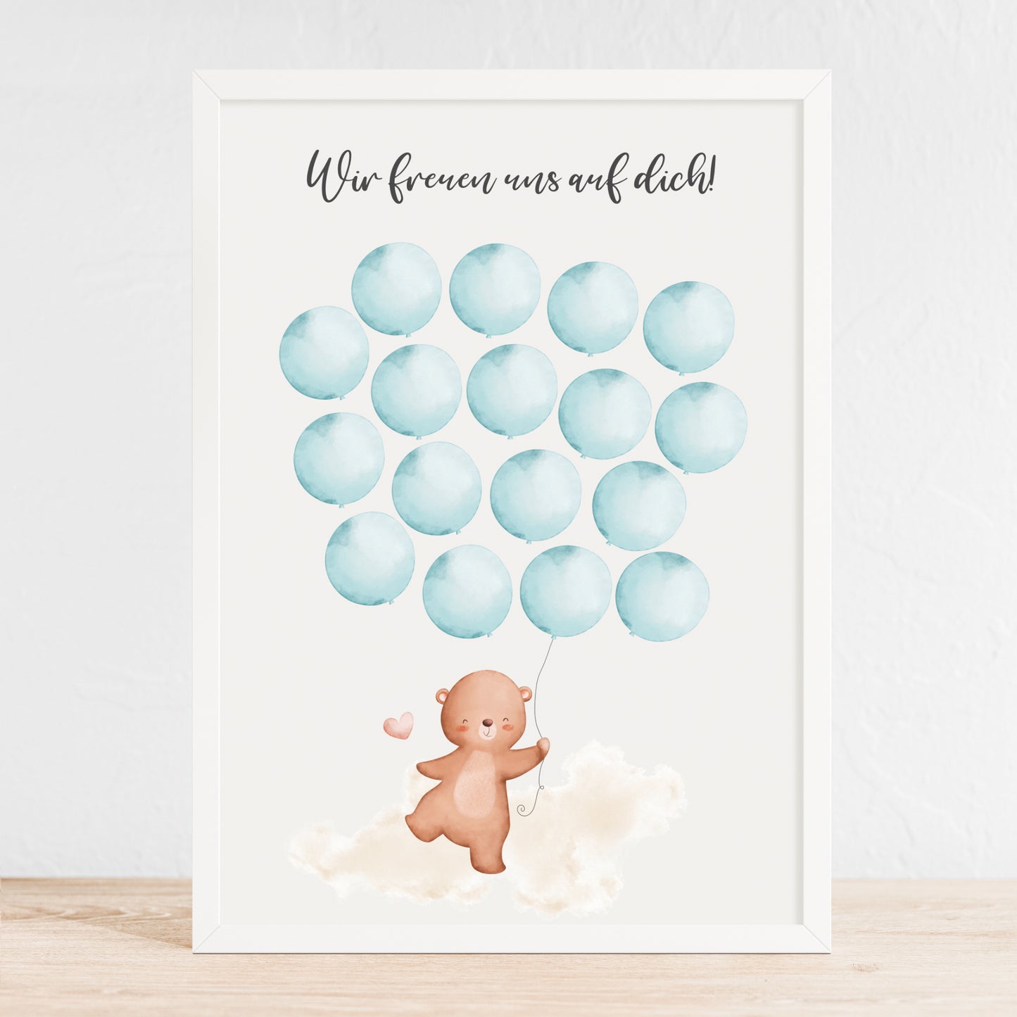 Gästebild Poster Babyparty Luftballons Bär Jungen Gästebuch Geburt Baby