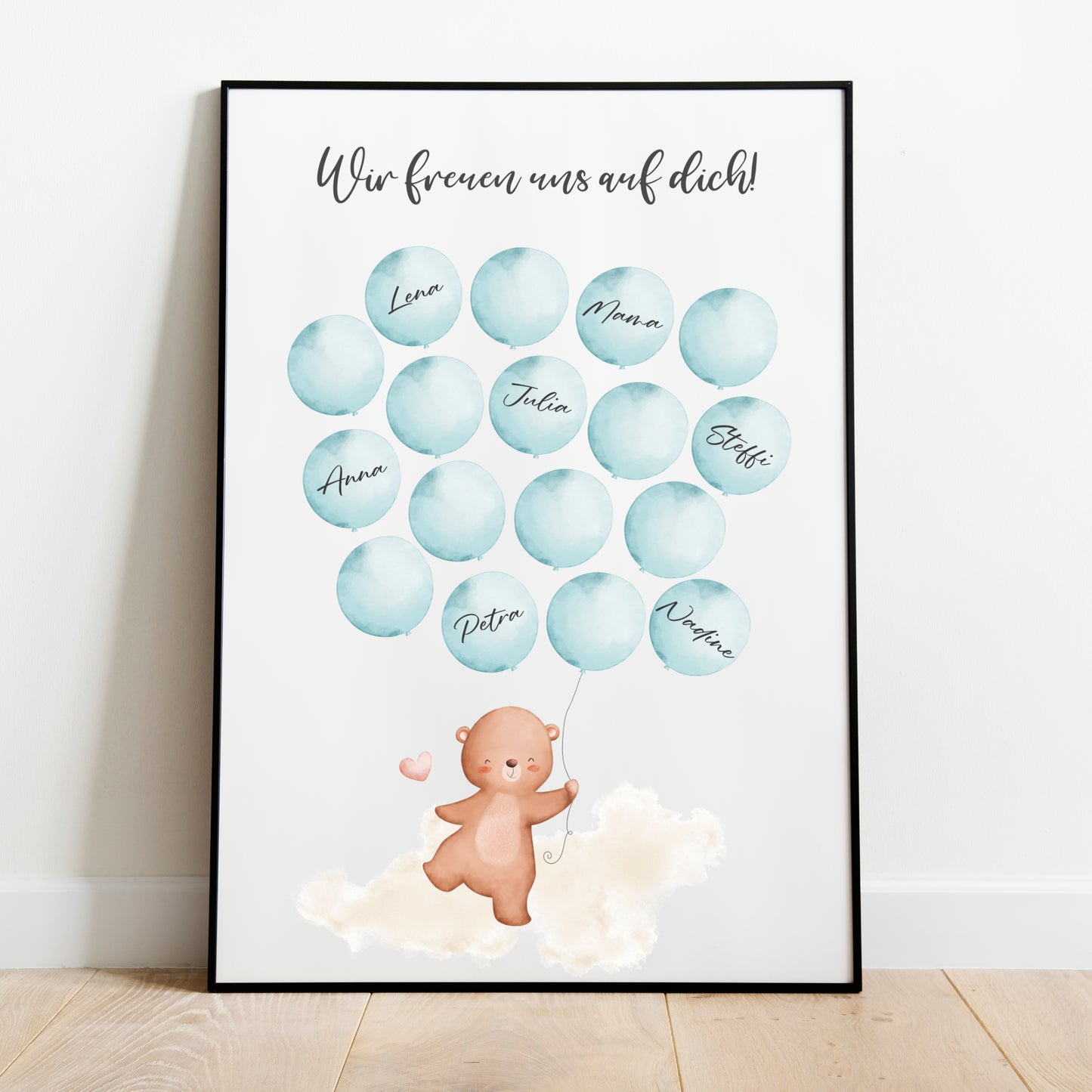 Gästebild Poster Babyparty Luftballons Bär Jungen Gästebuch Geburt Baby