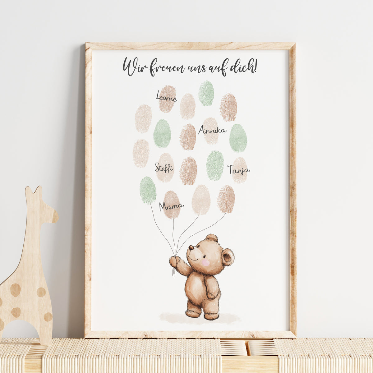 Gästebild Poster Babyparty Fingerabdruck Bär Gästebuch Geburt Baby Shower