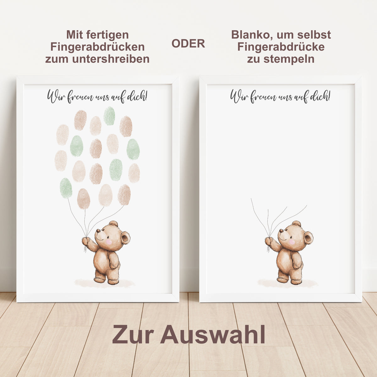 Gästebild Poster Babyparty Fingerabdruck Bär Gästebuch Geburt Baby Shower