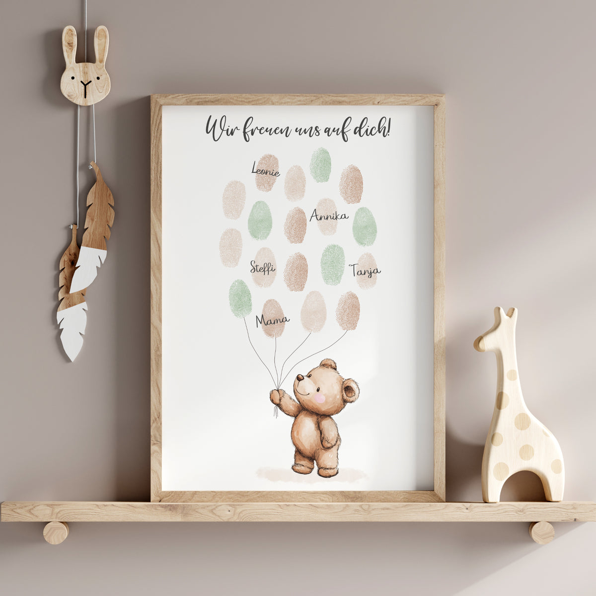 Gästebild Poster Babyparty Fingerabdruck Bär Gästebuch Geburt Baby Shower