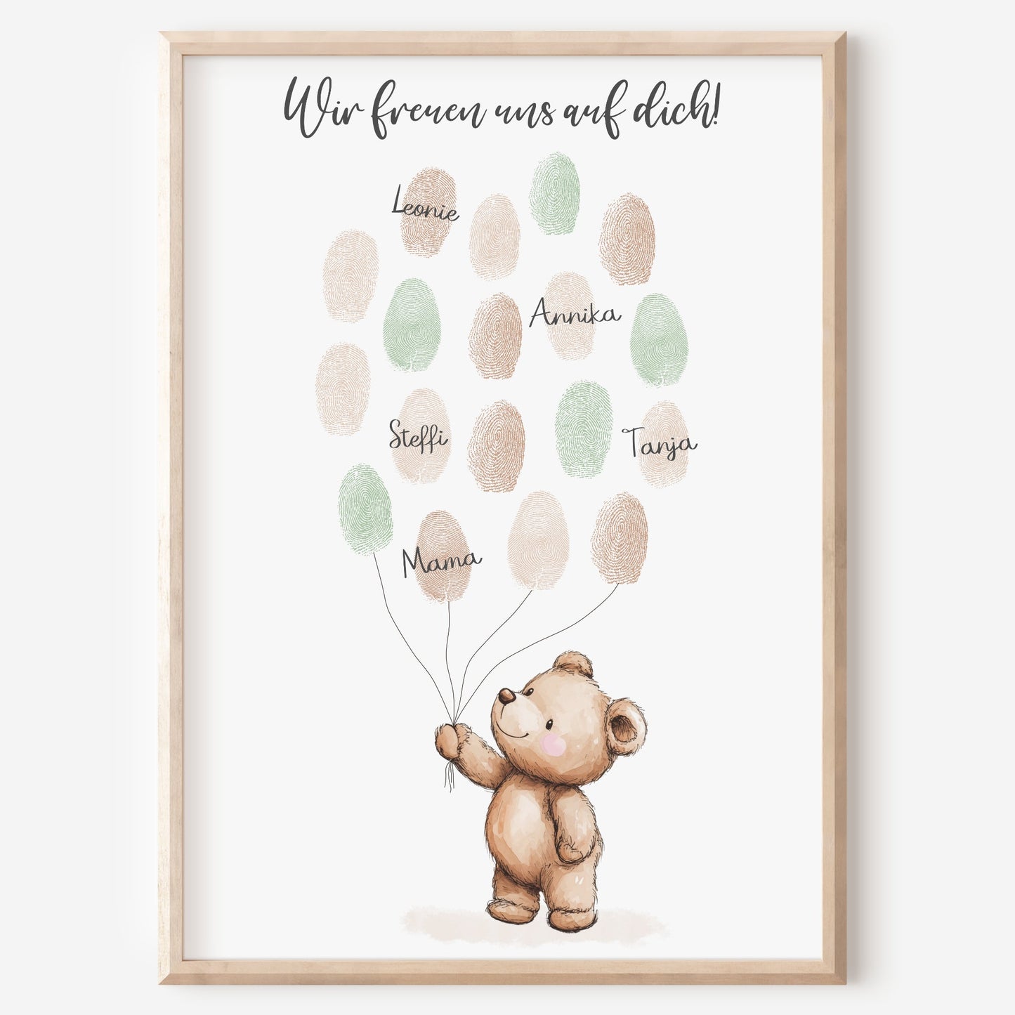 Gästebild Poster Babyparty Fingerabdruck Bär Gästebuch Geburt Baby Shower