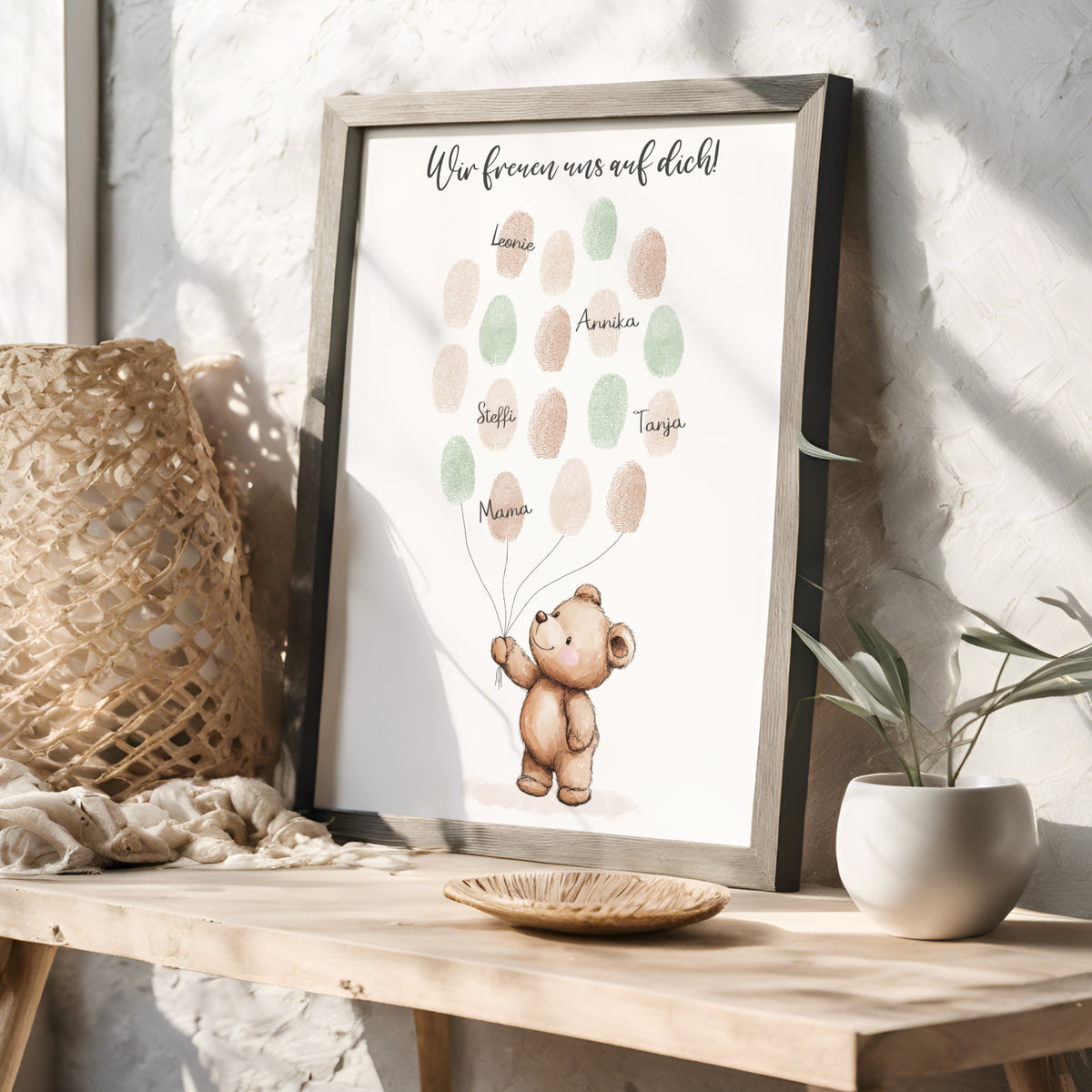Gästebild Poster Babyparty Fingerabdruck Bär Gästebuch Geburt Baby Shower