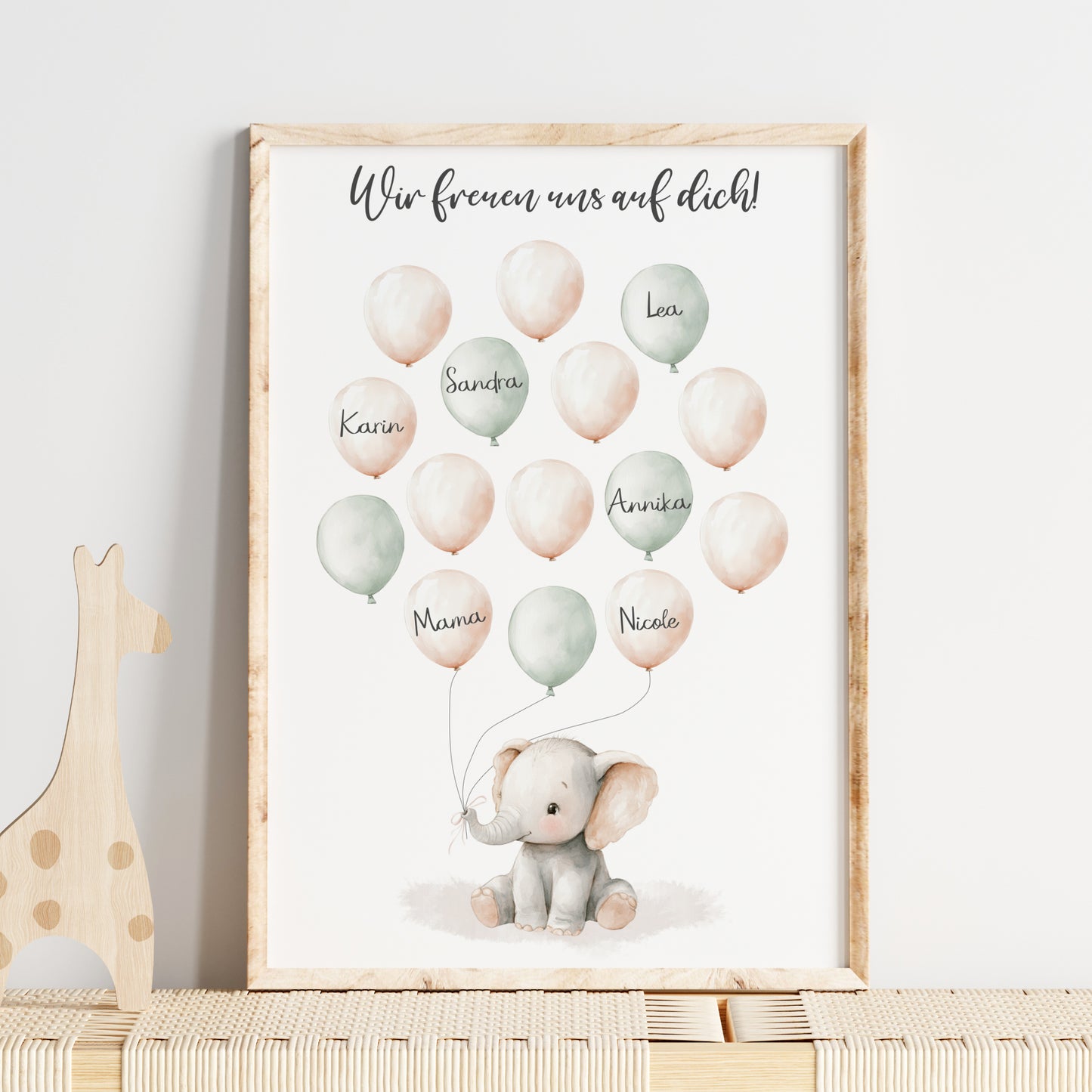 Gästebild Poster Babyparty Luftballons Elefant Gästebuch Geburt Baby Shower