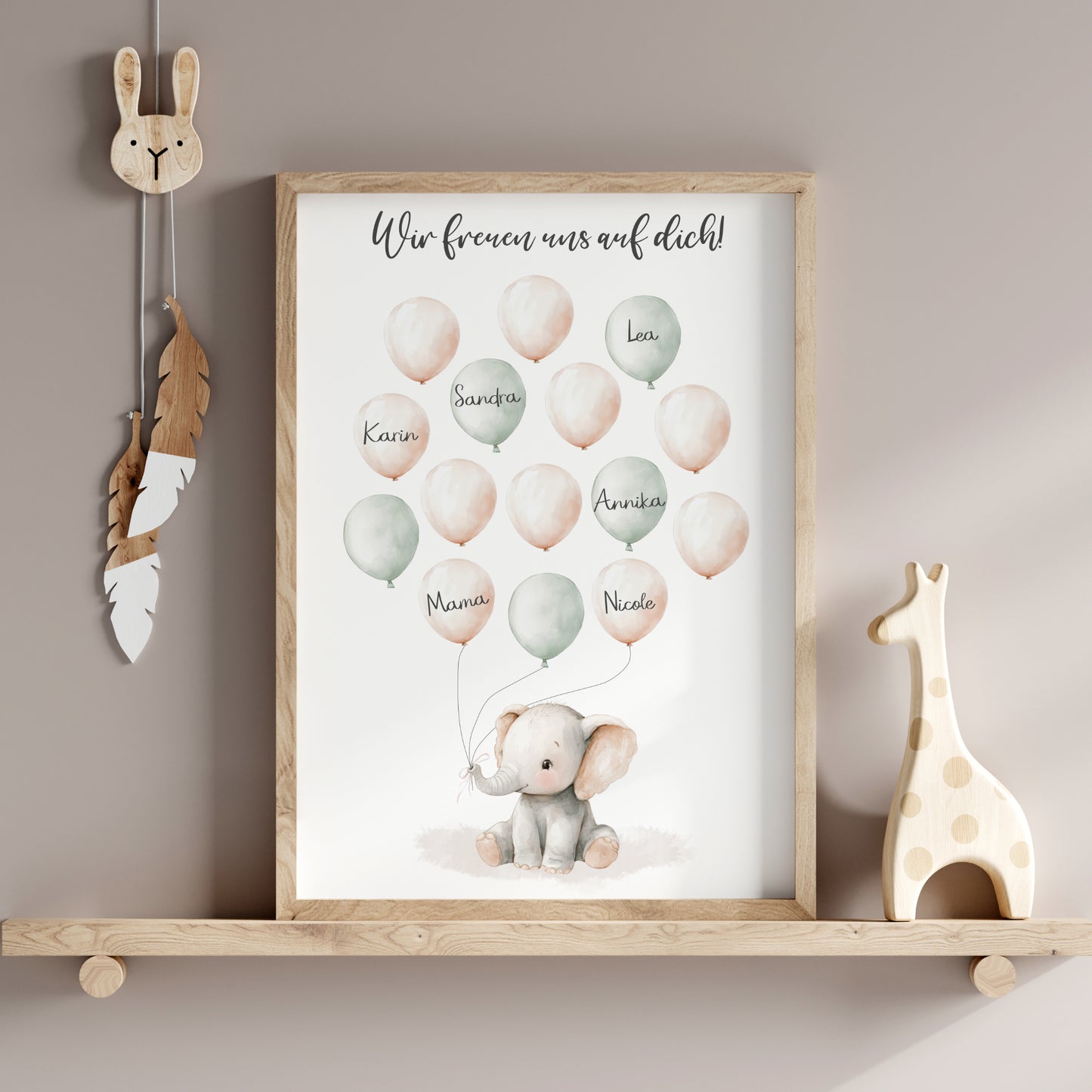 Gästebild Poster Babyparty Luftballons Elefant Gästebuch Geburt Baby Shower