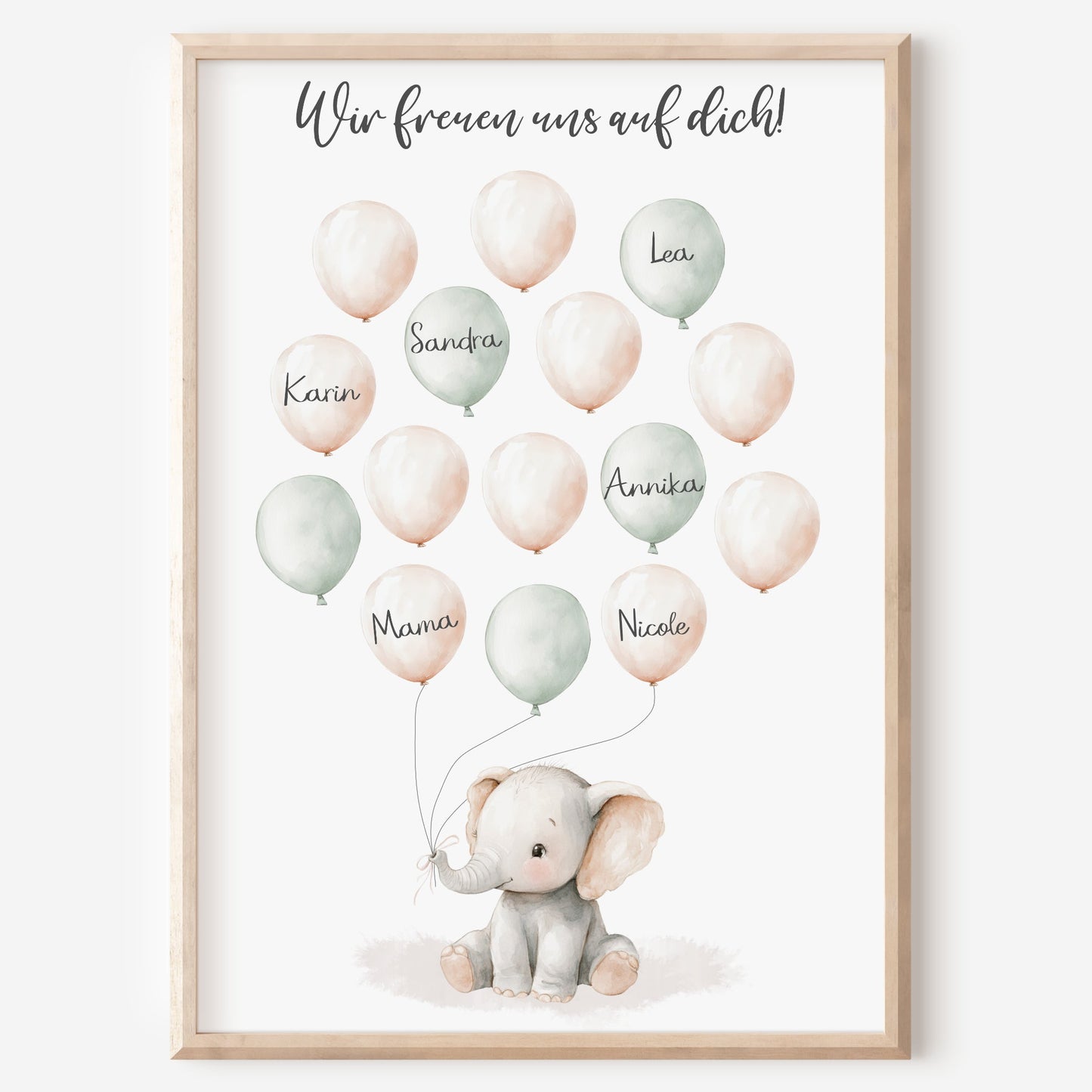 Gästebild Poster Babyparty Luftballons Elefant Gästebuch Geburt Baby Shower