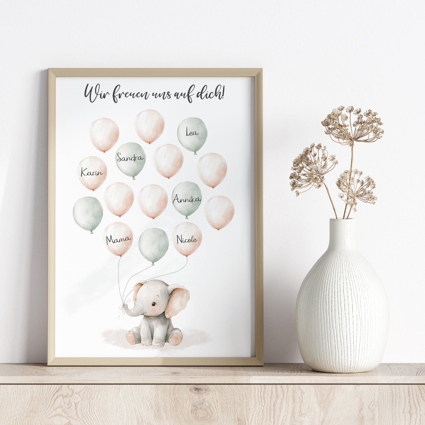 Gästebild Poster Babyparty Luftballons Elefant Gästebuch Geburt Baby Shower