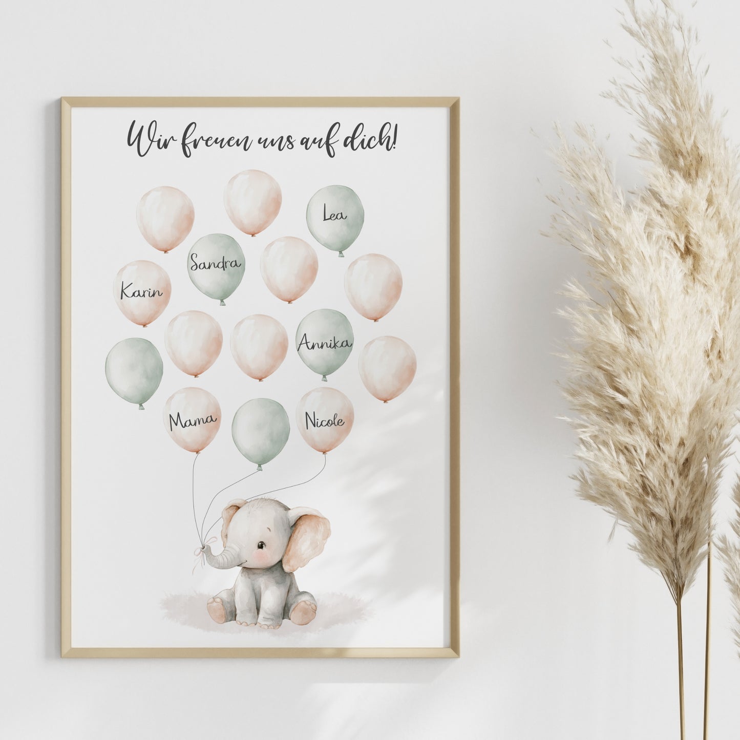 Gästebild Poster Babyparty Luftballons Elefant Gästebuch Geburt Baby Shower