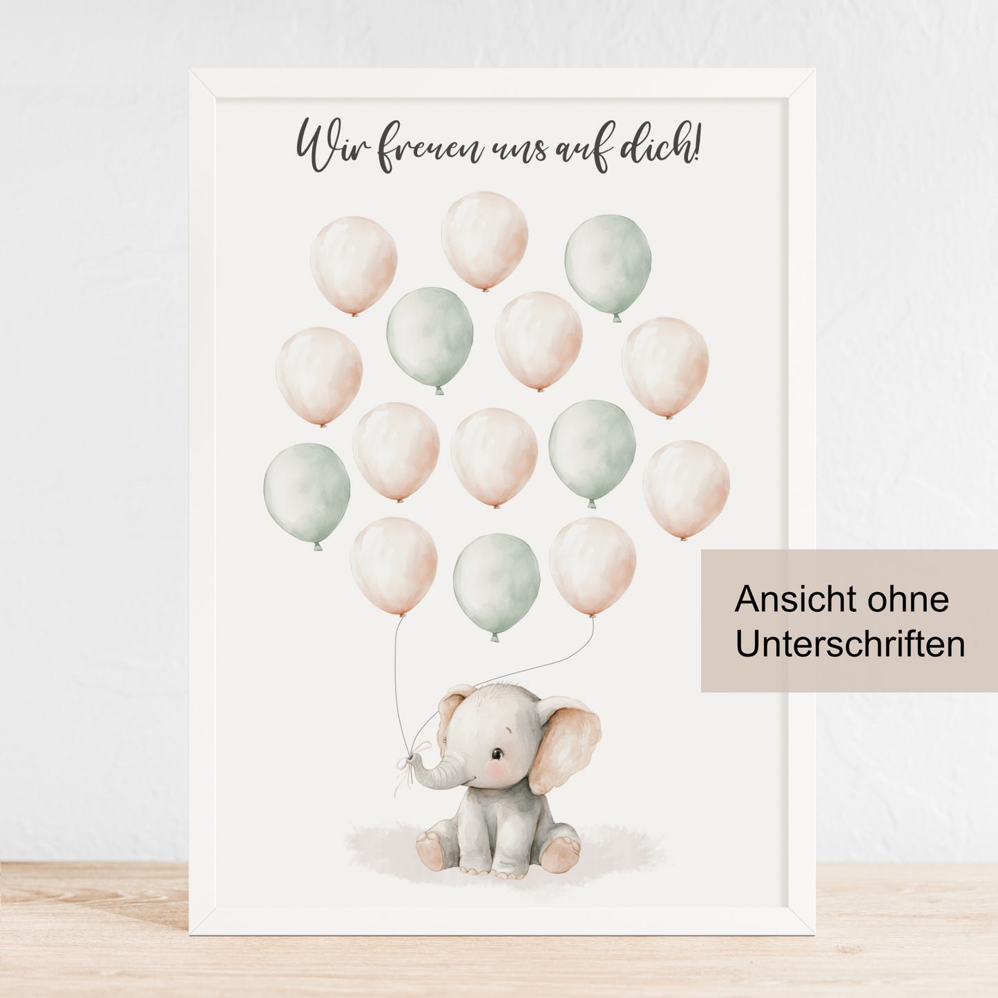Gästebild Poster Babyparty Luftballons Elefant Gästebuch Geburt Baby Shower