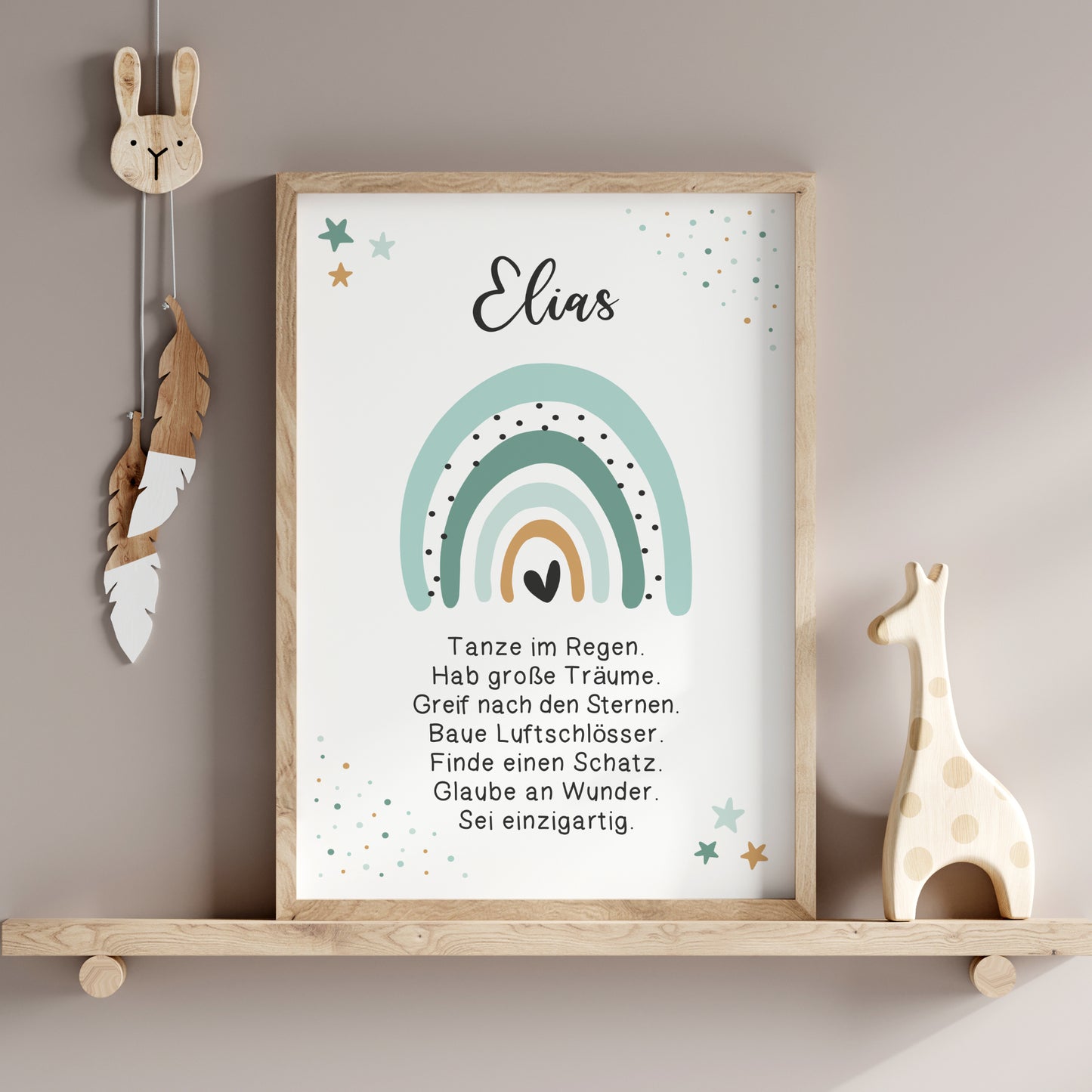 Kinderzimmer Poster Affirmation Regenbogen Mintgrün personalisiert