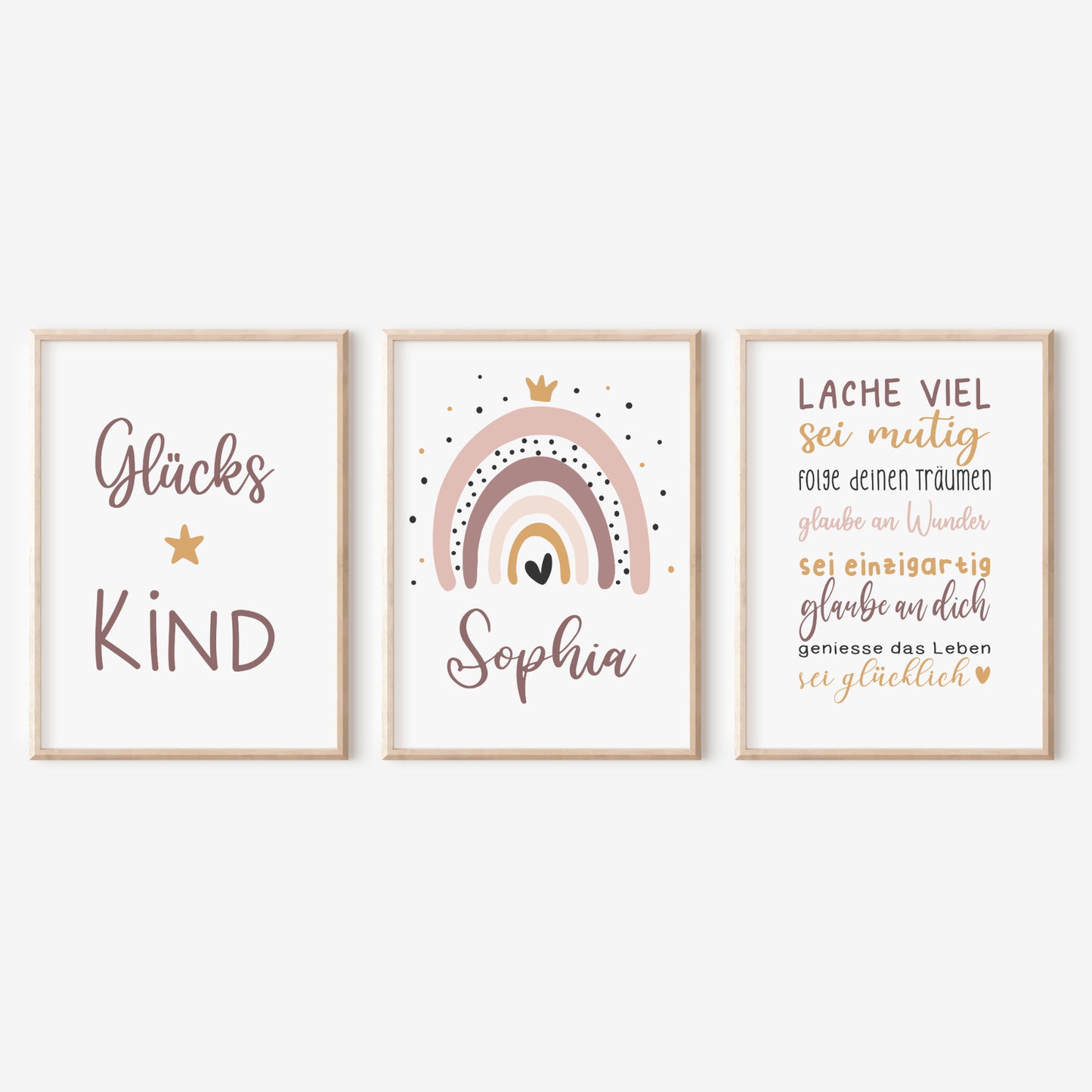 Geburtsposter 3er Set Motivation personalisiert Kinderzimmer Regenbogen Mädchen