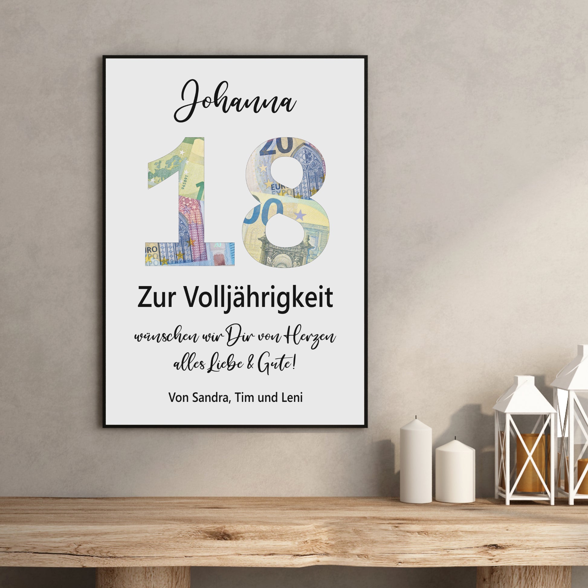 18. Geburtstag Geldgeschenk Poster Volljährigkeit Personalisiert 18 Ja ...