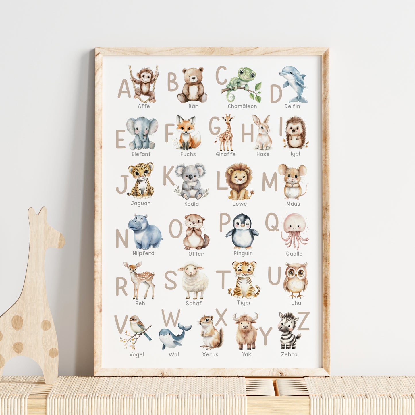 Kinderbild ABC Poster mit Tieren Alphabet Buchstaben Bild Lernposter Dekoration Kinderzimmer