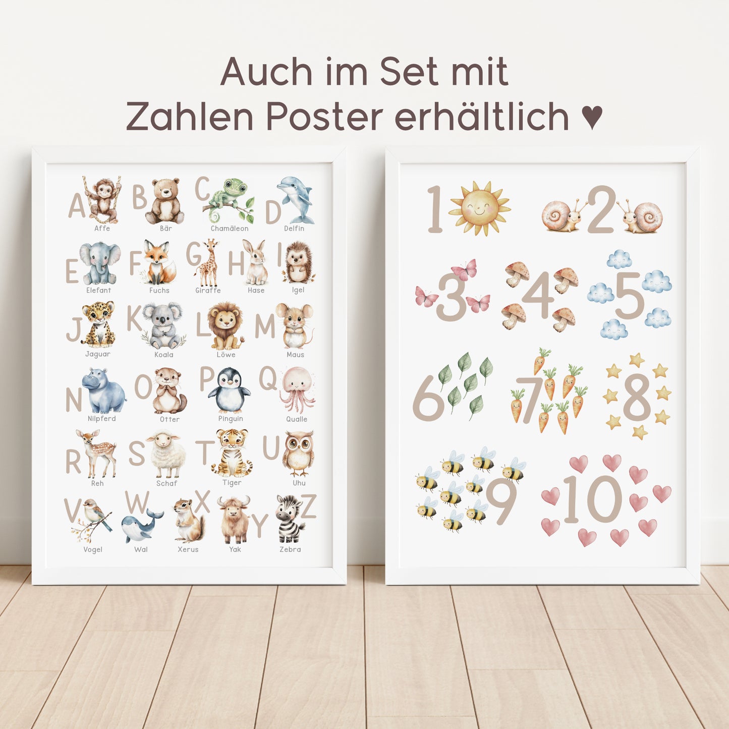 Kinderbild ABC Poster mit Tieren Alphabet Buchstaben Bild Lernposter Dekoration Kinderzimmer