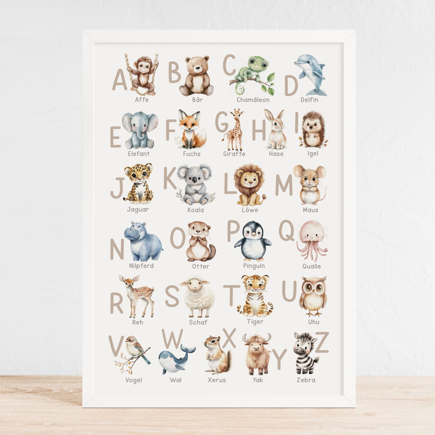Kinderbild ABC Poster mit Tieren Alphabet Buchstaben Bild Lernposter Dekoration Kinderzimmer
