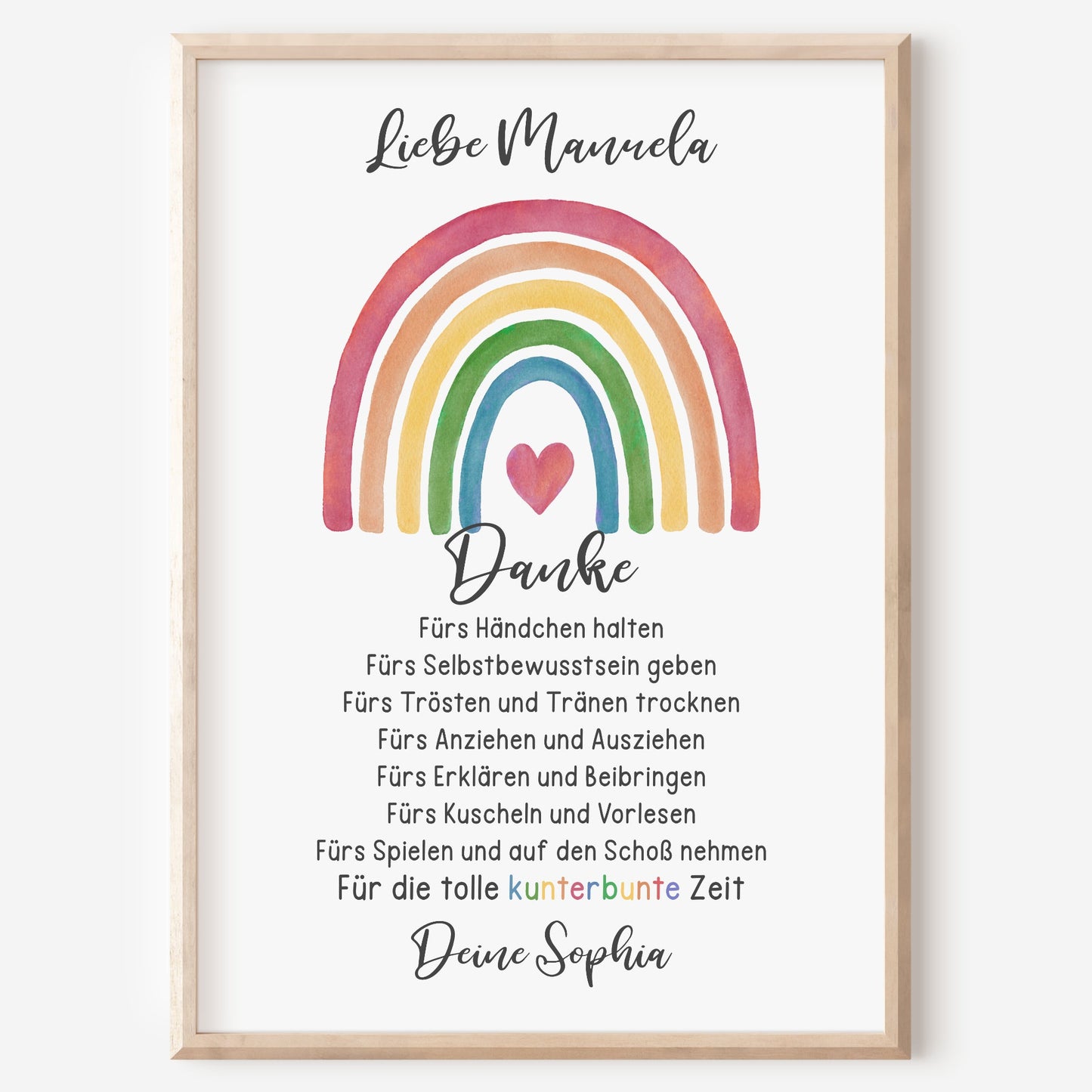 Abschiedsgeschenk Kita Erzieherin Kindergarten Kinderpflegerin Tagesmutter Poster Danke Regenbogen