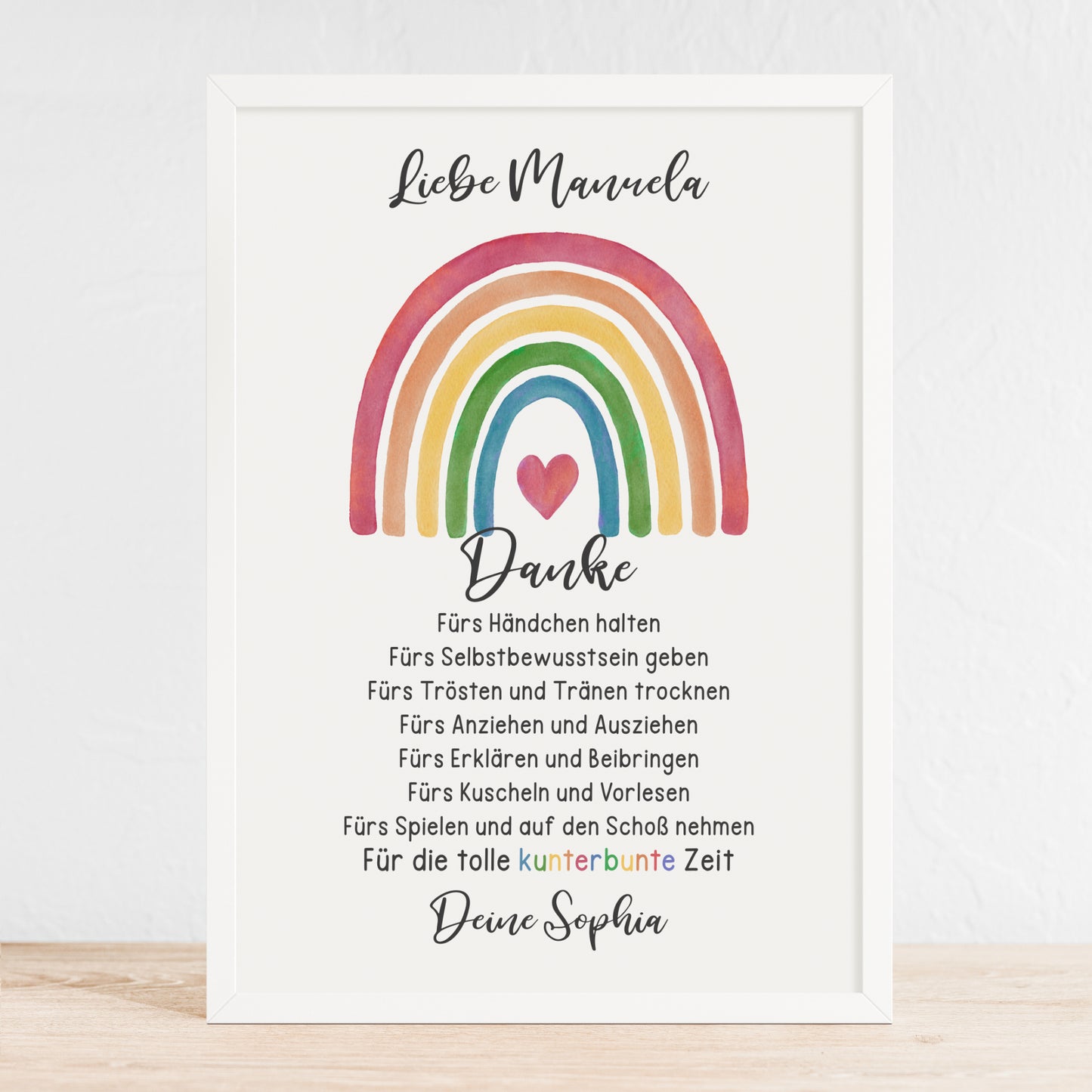 Abschiedsgeschenk Kita Erzieherin Kindergarten Kinderpflegerin Tagesmutter Poster Danke Regenbogen