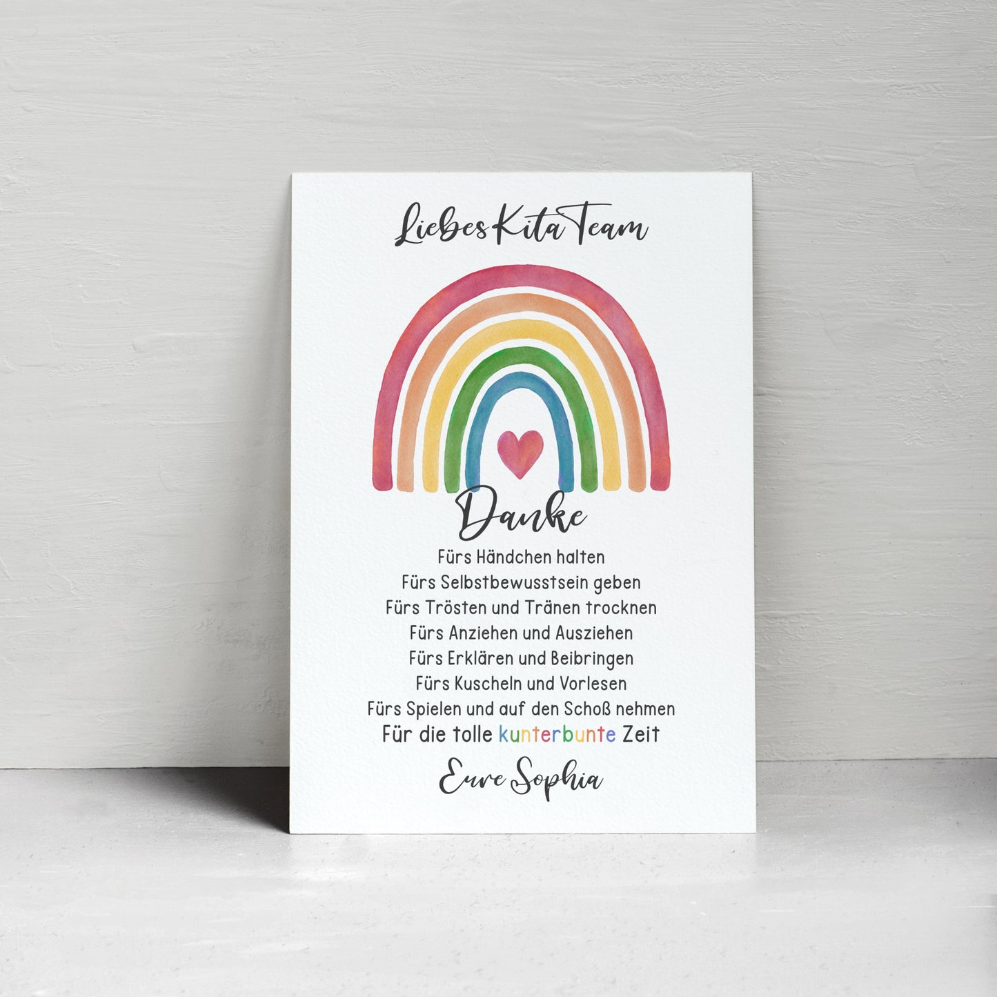 Abschiedsgeschenk Kita Erzieherin Kindergarten Kinderpflegerin Tagesmutter Poster Danke Regenbogen