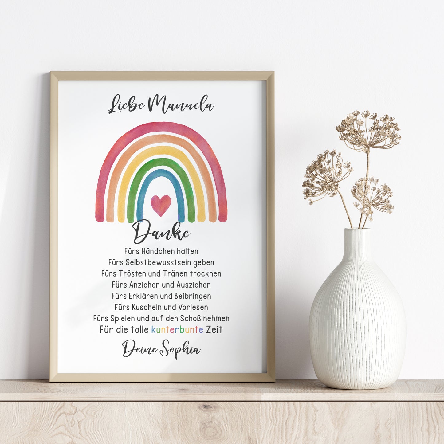 Abschiedsgeschenk Kita Erzieherin Kindergarten Kinderpflegerin Tagesmutter Poster Danke Regenbogen