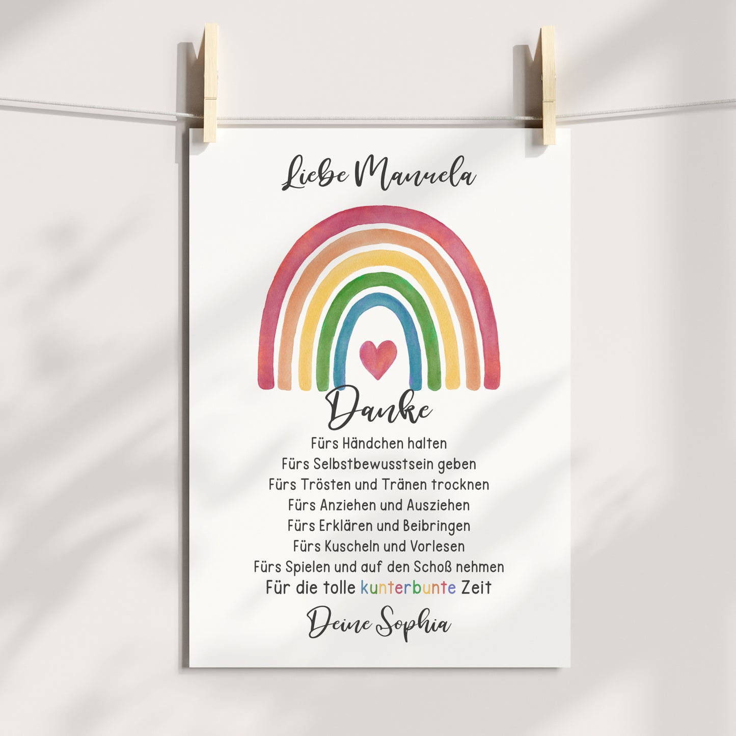 Abschiedsgeschenk Kita Erzieherin Kindergarten Kinderpflegerin Tagesmutter Poster Danke Regenbogen