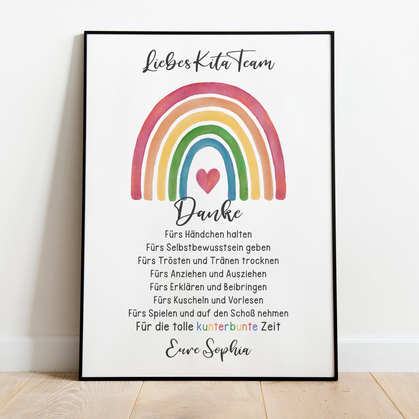 Abschiedsgeschenk Kita Erzieherin Kindergarten Kinderpflegerin Tagesmutter Poster Danke Regenbogen