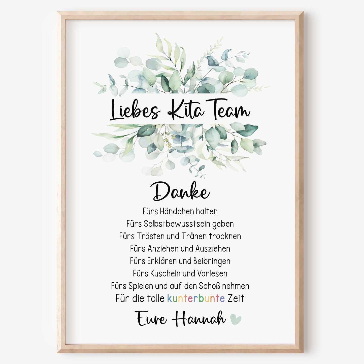 Abschiedsgeschenk Kita Erzieherin Kindergarten Kinderpflegerin Tagesmutter Poster Danke Eukalyptus