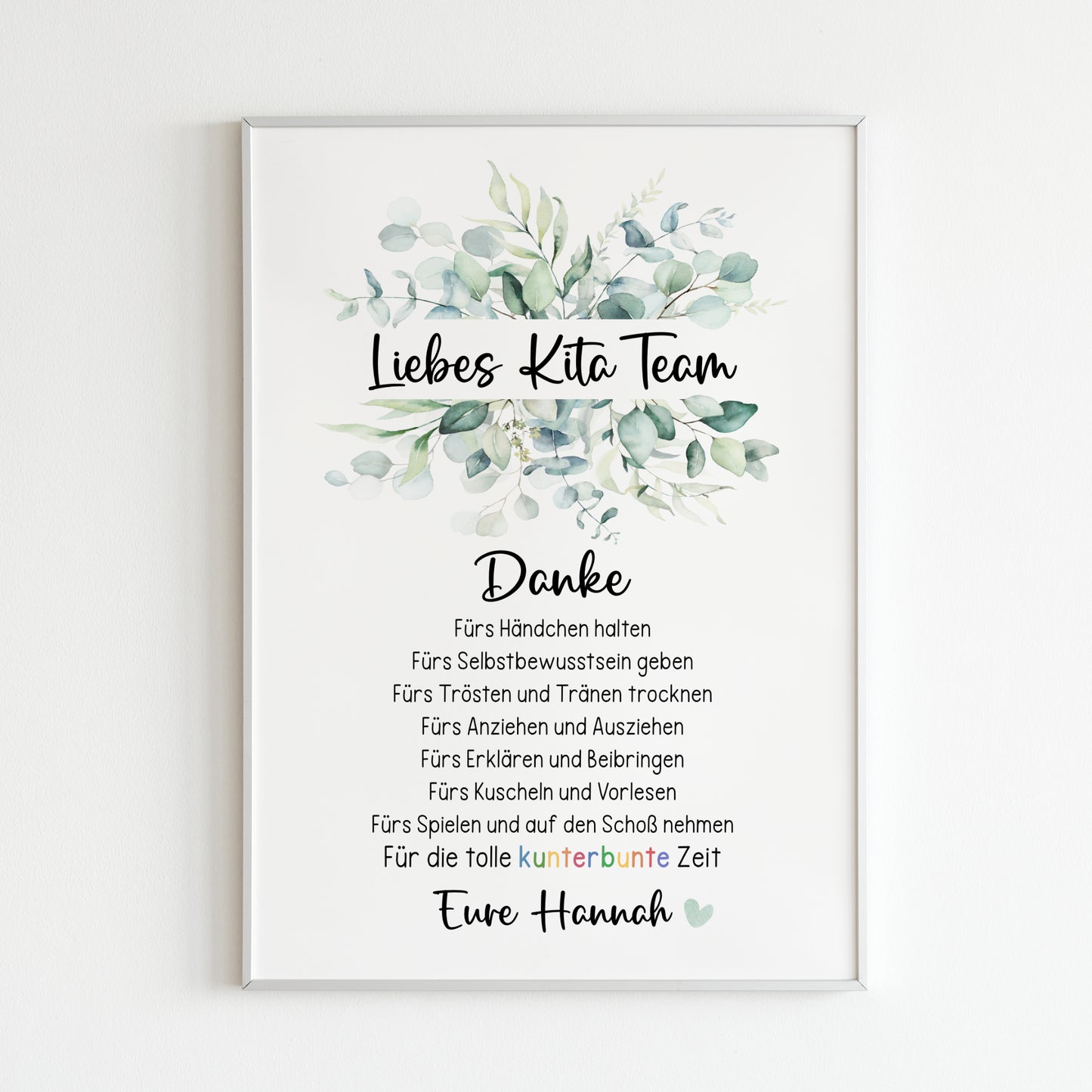 Abschiedsgeschenk Kita Erzieherin Kindergarten Kinderpflegerin Tagesmutter Poster Danke Eukalyptus