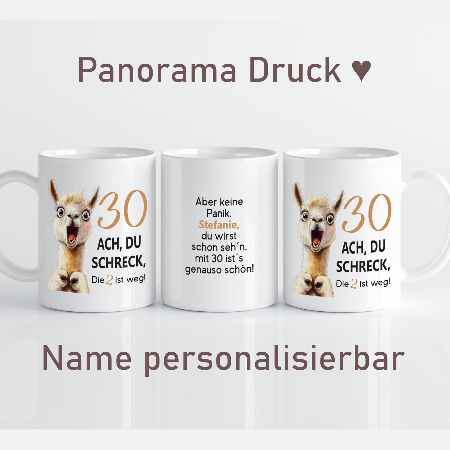 Tasse 30. Geburtstag Jubiläum Frau Mann | Lama Alpaka Ach du Schreck | personalisiert mit Name | Becher | Kaffeetasse | Kaffeebecher