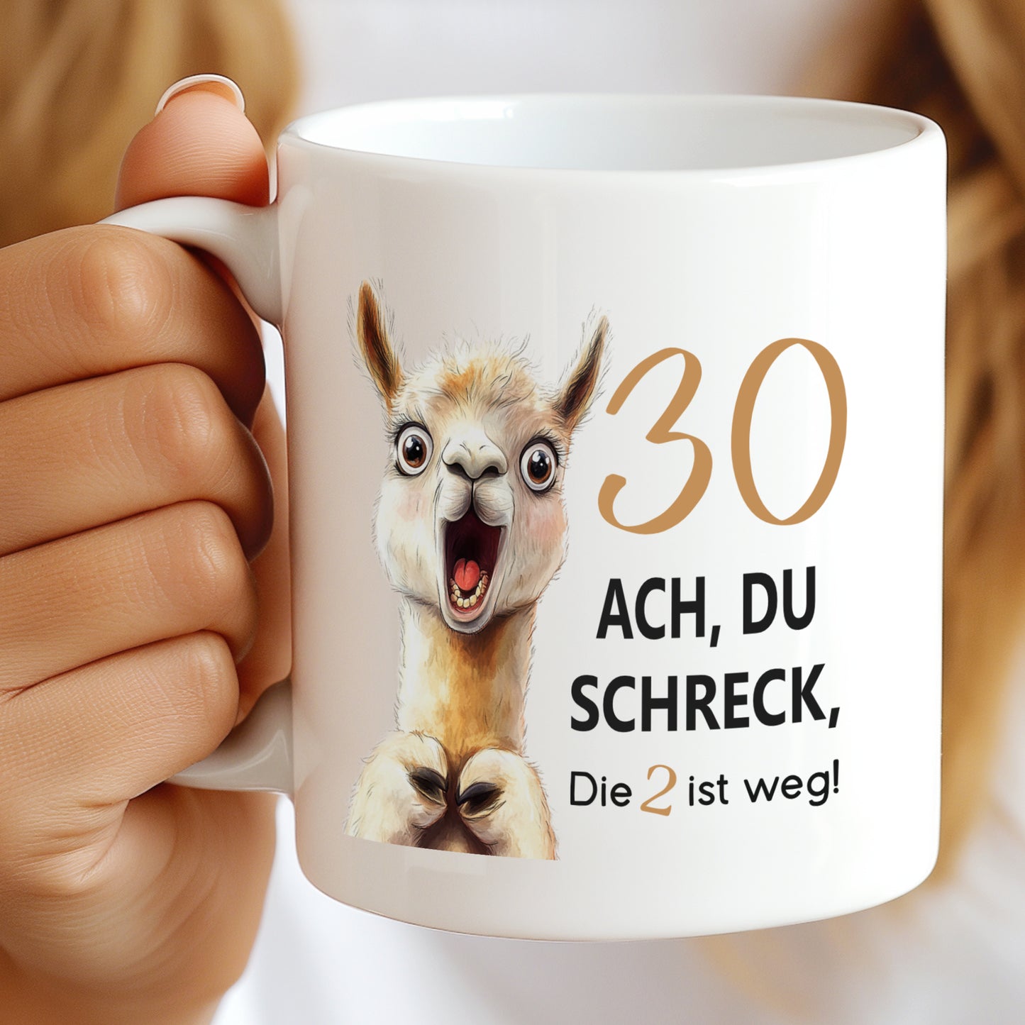 Tasse 30. Geburtstag Jubiläum Frau Mann | Lama Alpaka Ach du Schreck | personalisiert mit Name | Becher | Kaffeetasse | Kaffeebecher