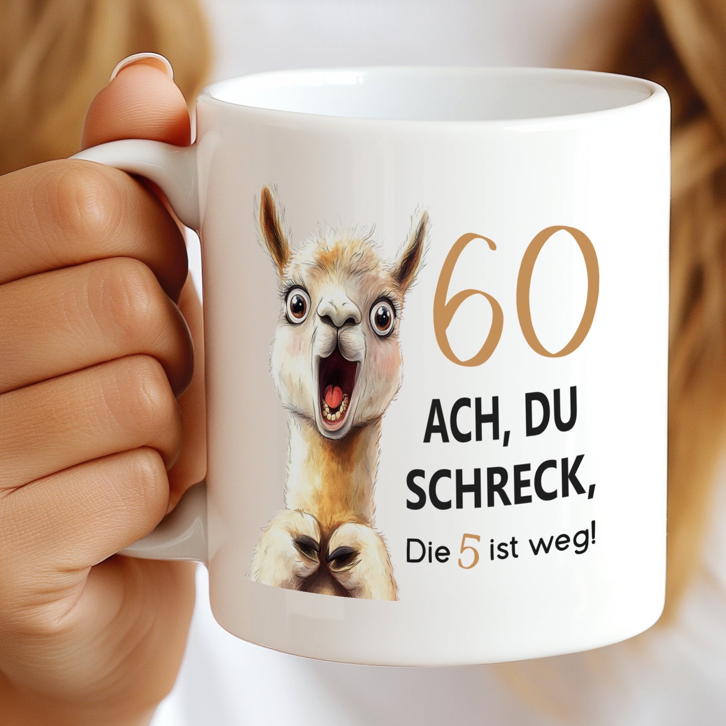Tasse 60. Geburtstag Jubiläum Frau Mann | Lama Alpaka Ach du Schreck | personalisiert mit Name | Becher | Kaffeetasse | Kaffeebecher