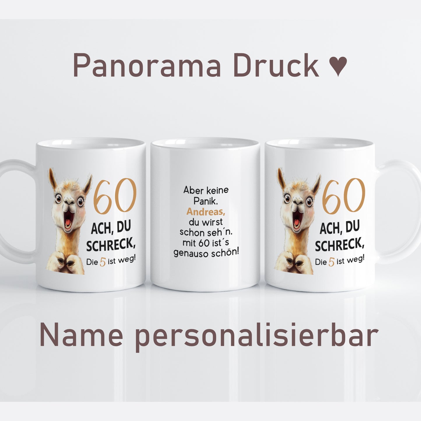 Tasse 60. Geburtstag Jubiläum Frau Mann | Lama Alpaka Ach du Schreck | personalisiert mit Name | Becher | Kaffeetasse | Kaffeebecher