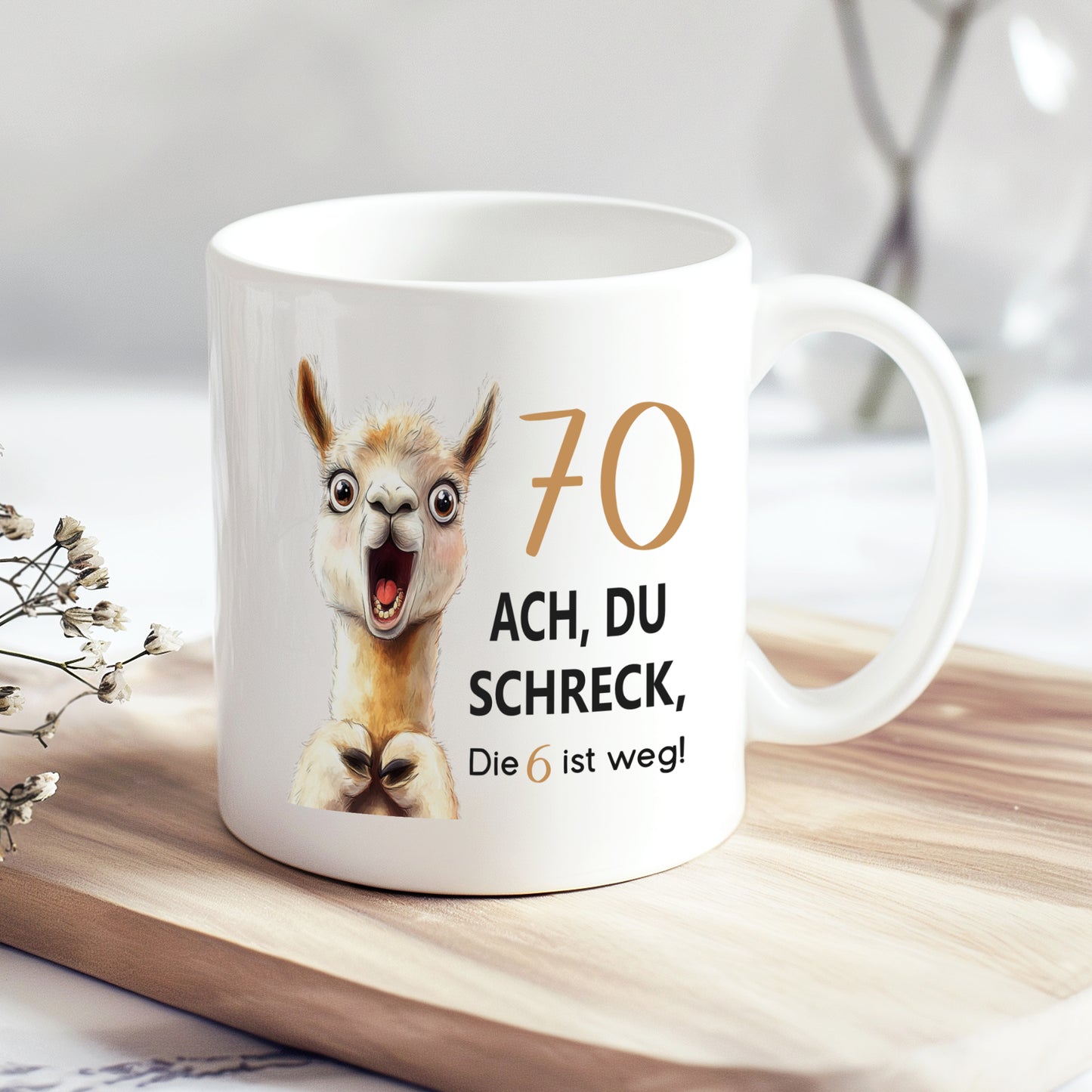 Tasse 70. Geburtstag Jubiläum Frau Mann | Lama Alpaka Ach du Schreck | personalisiert mit Name | Becher | Kaffeetasse | Kaffeebecher