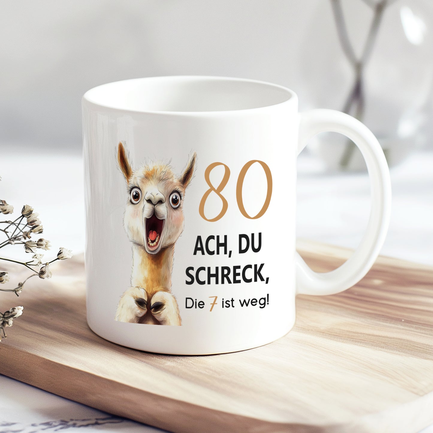 Tasse 80. Geburtstag Jubiläum Frau Mann | Lama Alpaka Ach du Schreck | personalisiert mit Name | Becher | Kaffeetasse | Kaffeebecher