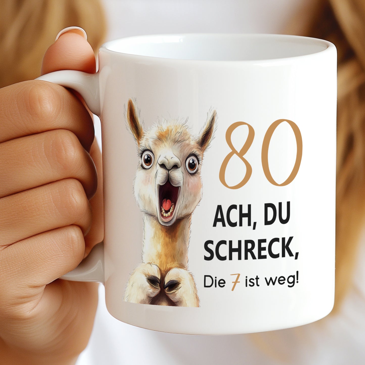 Tasse 80. Geburtstag Jubiläum Frau Mann | Lama Alpaka Ach du Schreck | personalisiert mit Name | Becher | Kaffeetasse | Kaffeebecher
