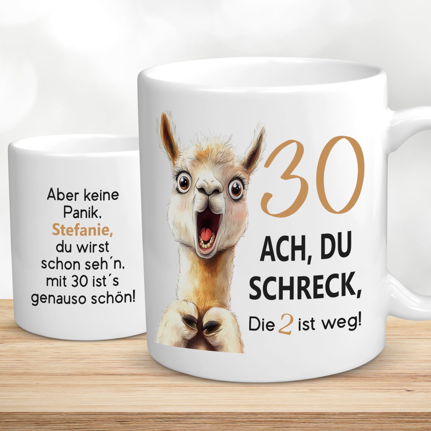 Tasse 30. Geburtstag Jubiläum Frau Mann | Lama Alpaka Ach du Schreck | personalisiert mit Name | Becher | Kaffeetasse | Kaffeebecher