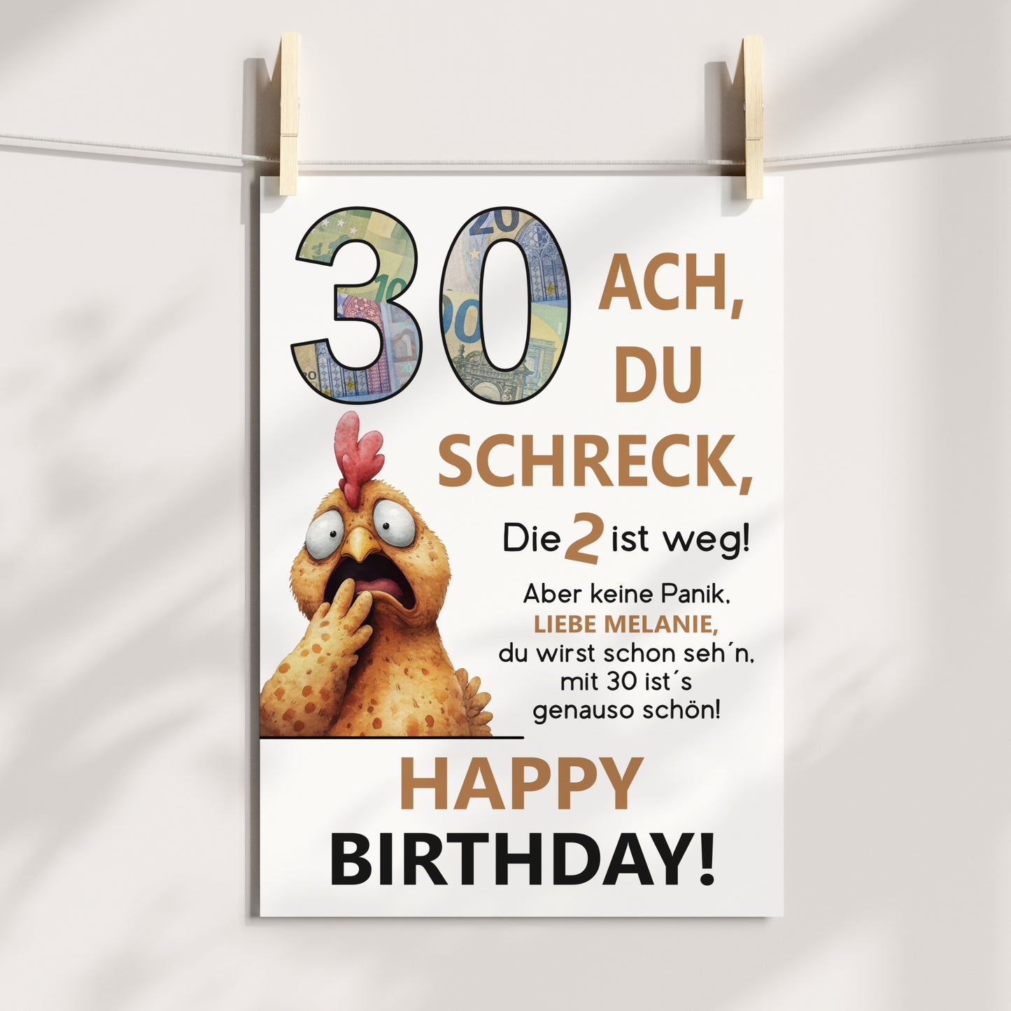 Geldgeschenk 30. Geburtstag Jubiläum runder Geburtstag Personalisiert Huhn Ach du Schreck